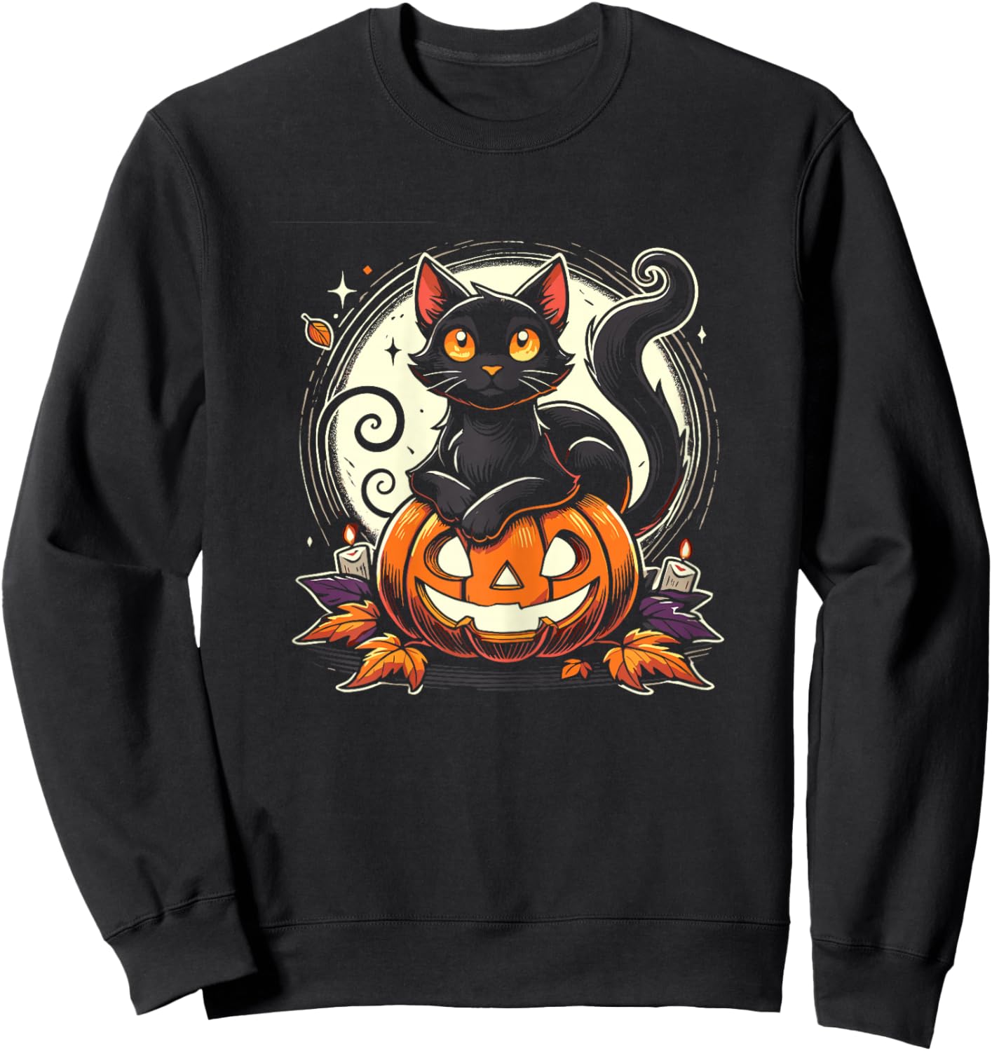 Black Halloween Cat Shirt Retro Fall Costume Sweatshirt - Sweatshirt | Black
