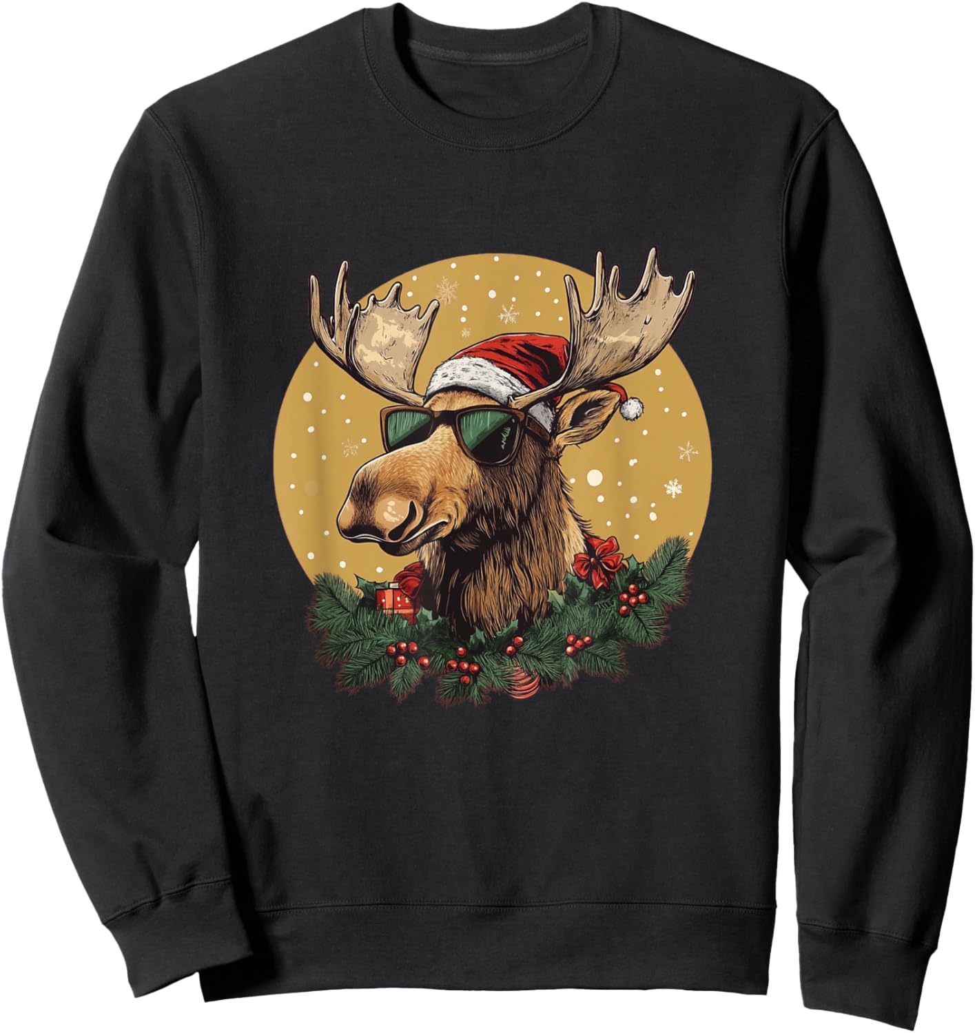 Sunglasses Christmas Moose Bringing the Holiday Vibes Sweatshirt - Sweatshirt | Black