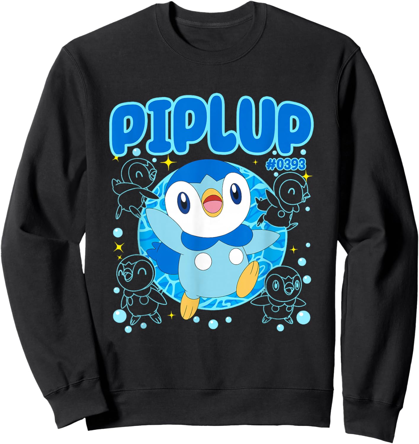 Pokémon Cute Happy Piplup #0393 Collage Big Chest Poster Sweatshirt - Sweatshirt | Black