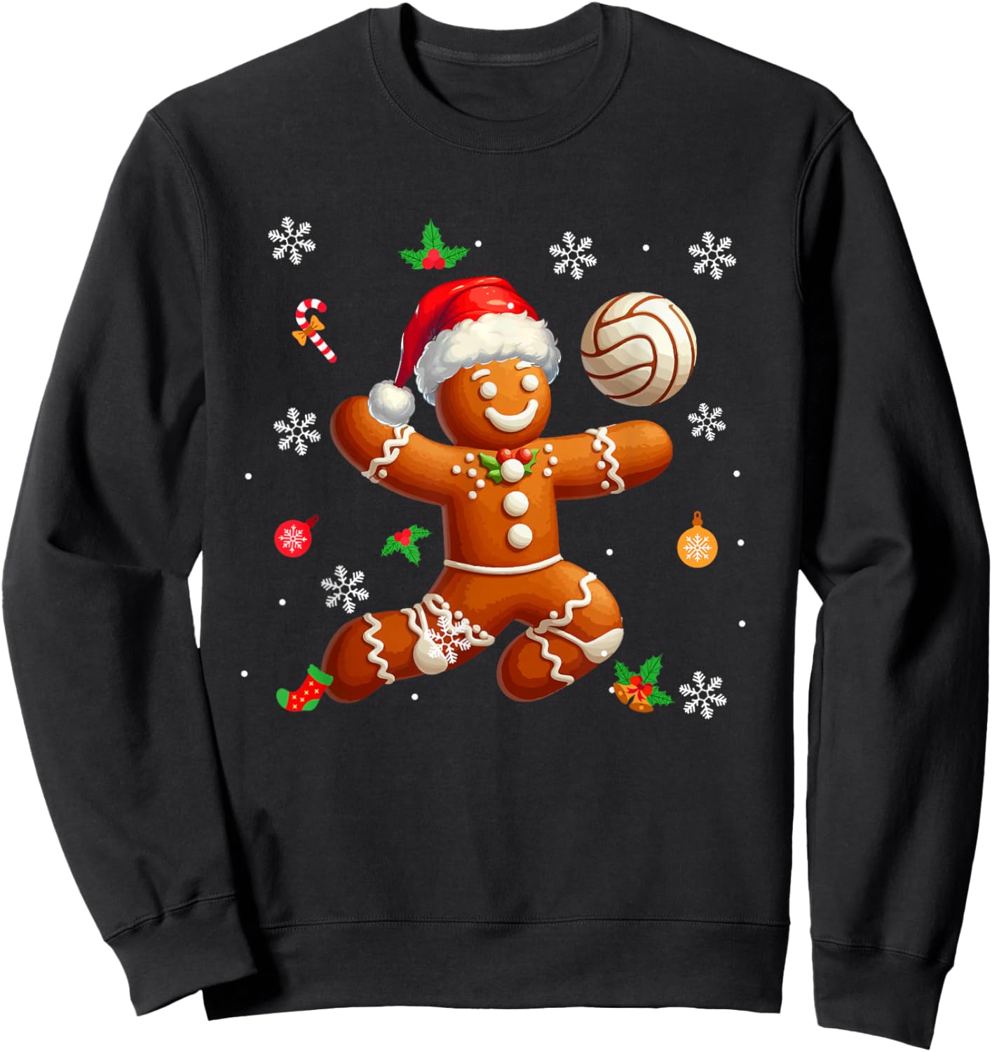 Gingerbread Playing Volleyball Christmas Player Kids Family Sweatshirt - Sweatshirt | Black