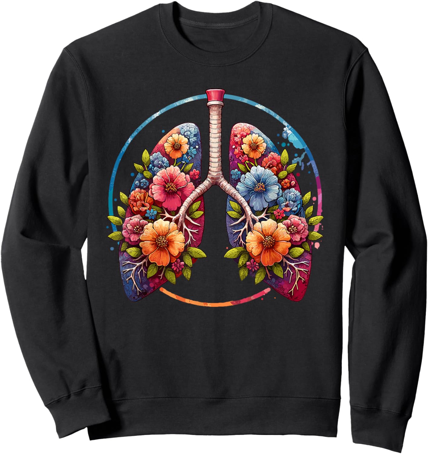 Floral Lung Respiratory Therapist Sweatshirt - Sweatshirt | Black