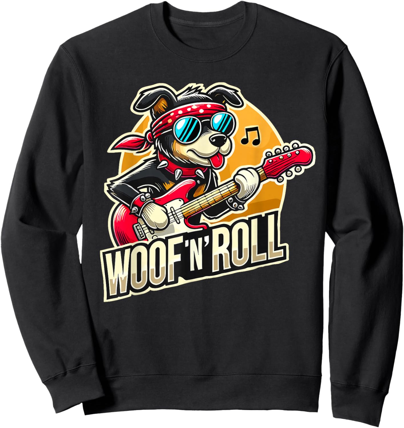 Funny Dog Woof ’n’ Roll Cool Guitar Rock Dog Sweatshirt - Sweatshirt | Black