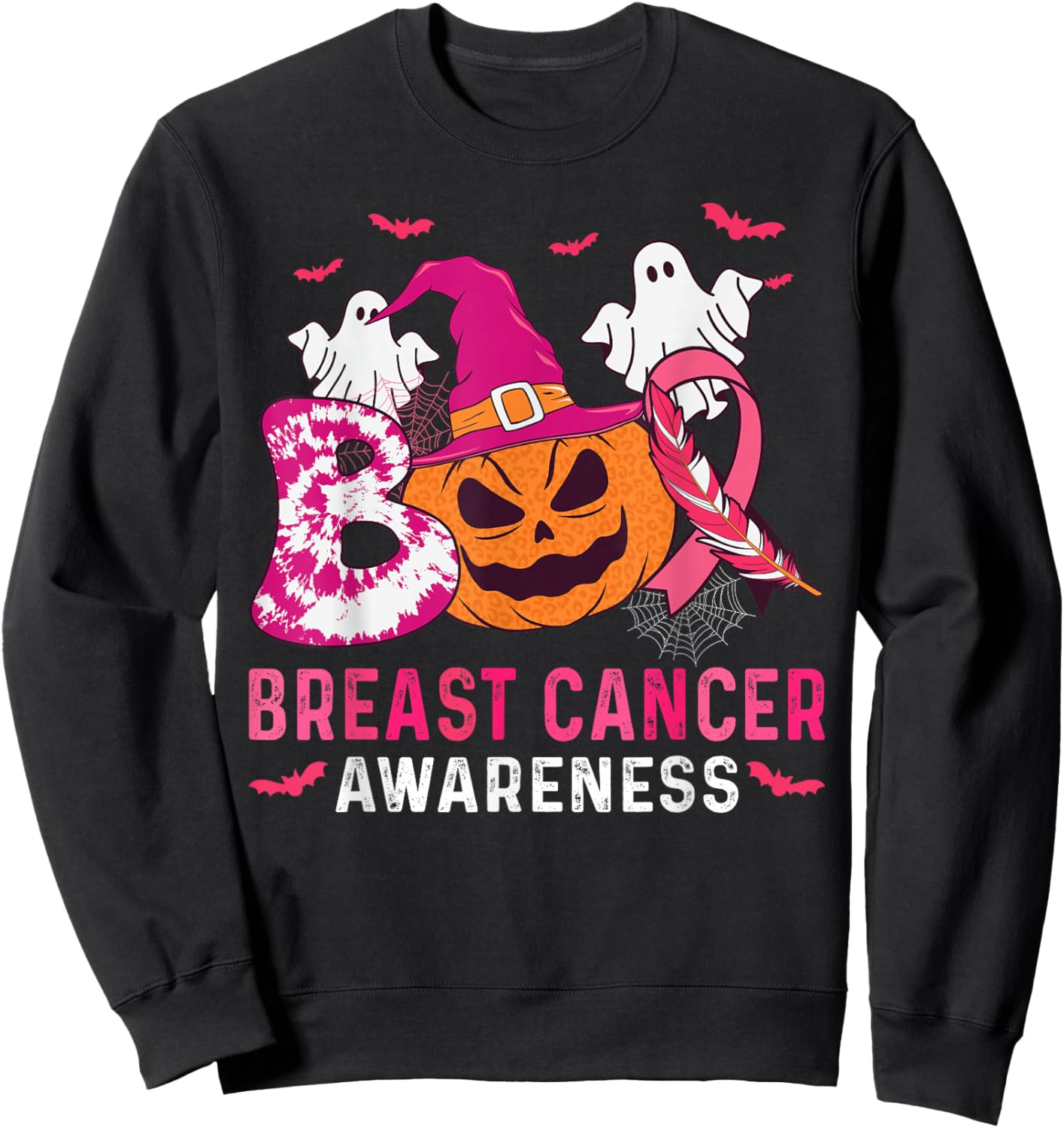 Boo Breast Cancer Halloween Pumpkin Boo Breast Cancer Ghost Sweatshirt - Sweatshirt | Black