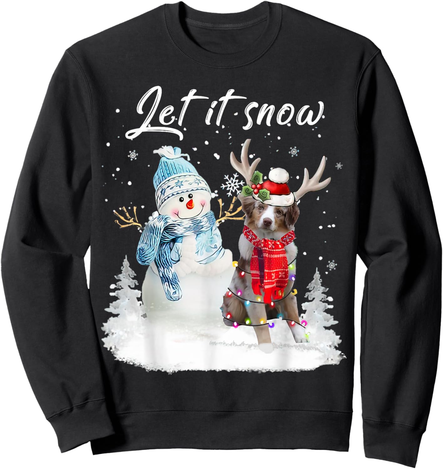 Australian Shepherd Santa Dog Christmas Snowman Xmas Pajama Sweatshirt - Sweatshirt | Black