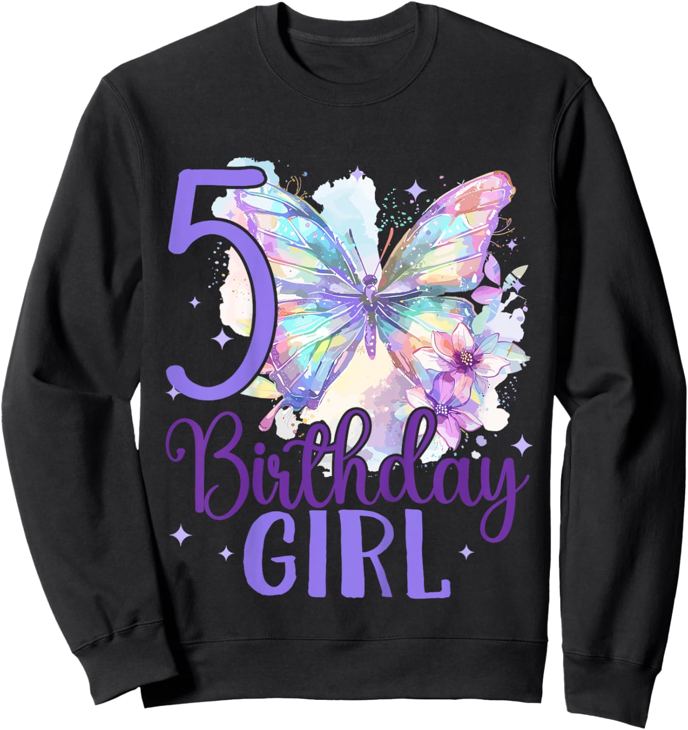 Kids 5th Birthday Butterfly 5 Years Five Finally 5 Birthday Girl Sweatshirt - Sweatshirt | Black