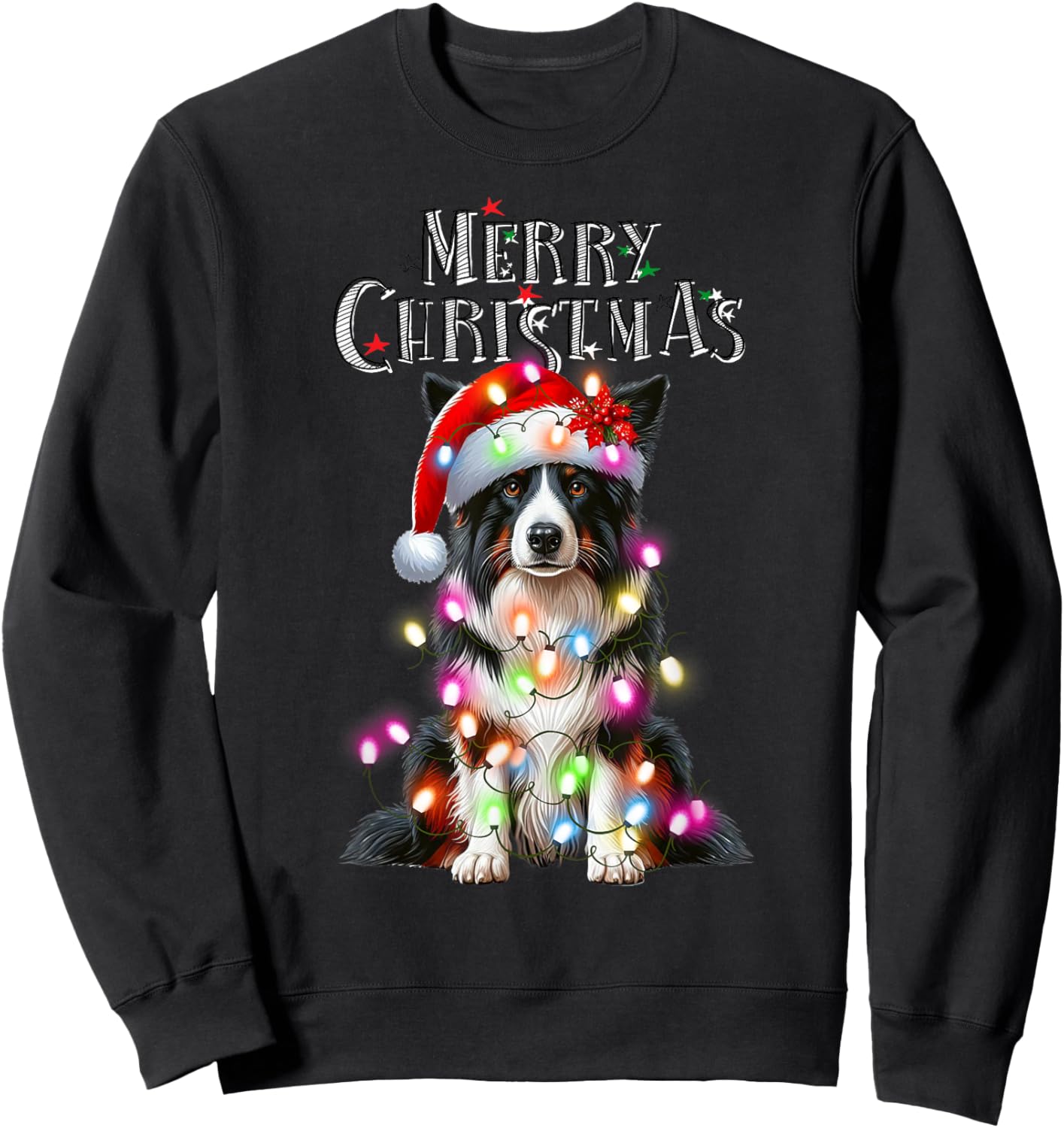 Border collie Christmas Lights Xmas dog Santa Women Kids Sweatshirt - Sweatshirt | Black
