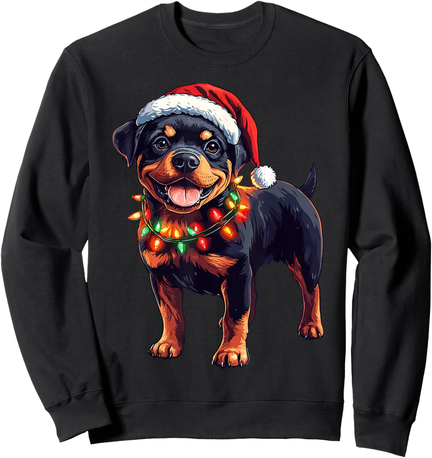 Rottweiler Santa Christmas Tree Lights Xmas Rottie Pajama Sweatshirt - Sweatshirt | Black