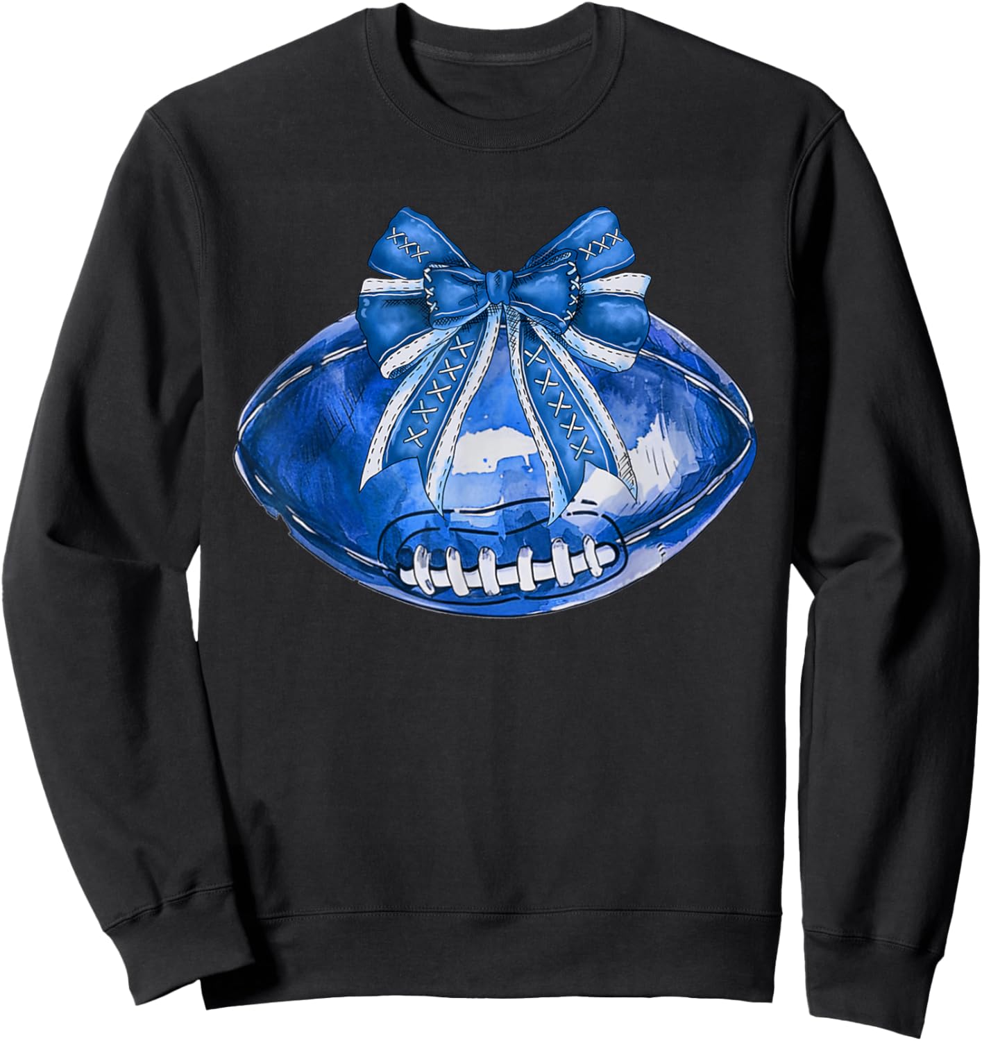 Cool Blue American Football Wearing Coquette Bow Game Day Sweatshirt - Sweatshirt | Black
