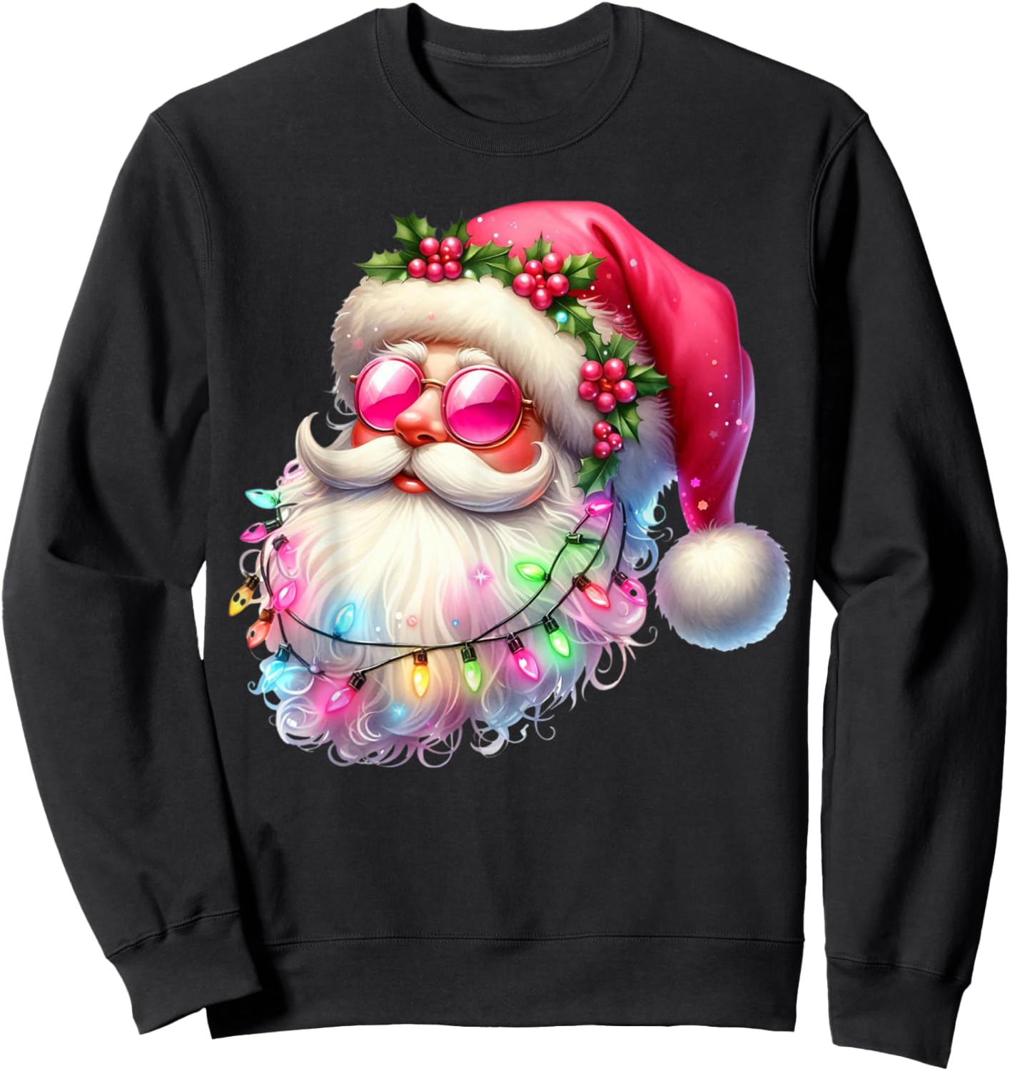 Santa Claus Pink Christmas Face Old Xmas Vintage Pink Santa Sweatshirt - Sweatshirt | Black