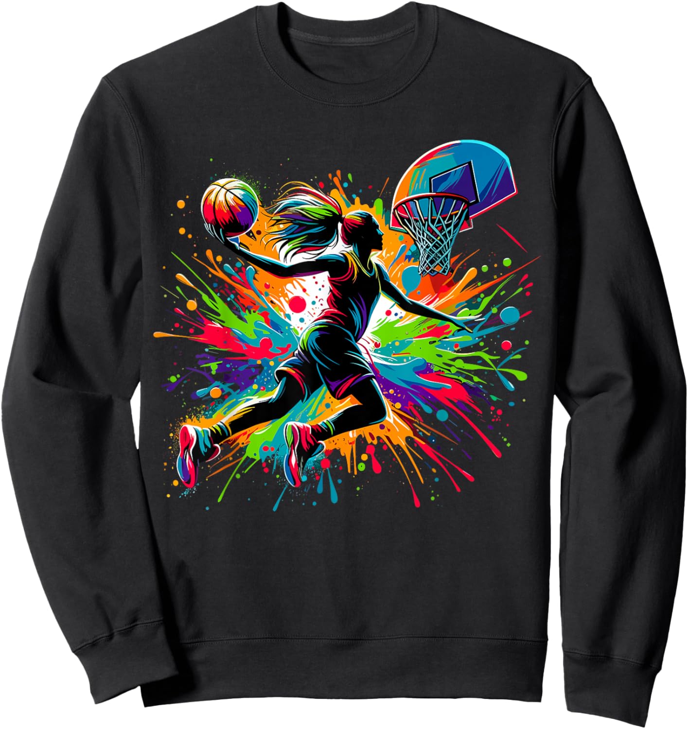 Basketball Girl Graffiti Colourful Sweatshirt - Sweatshirt | Black