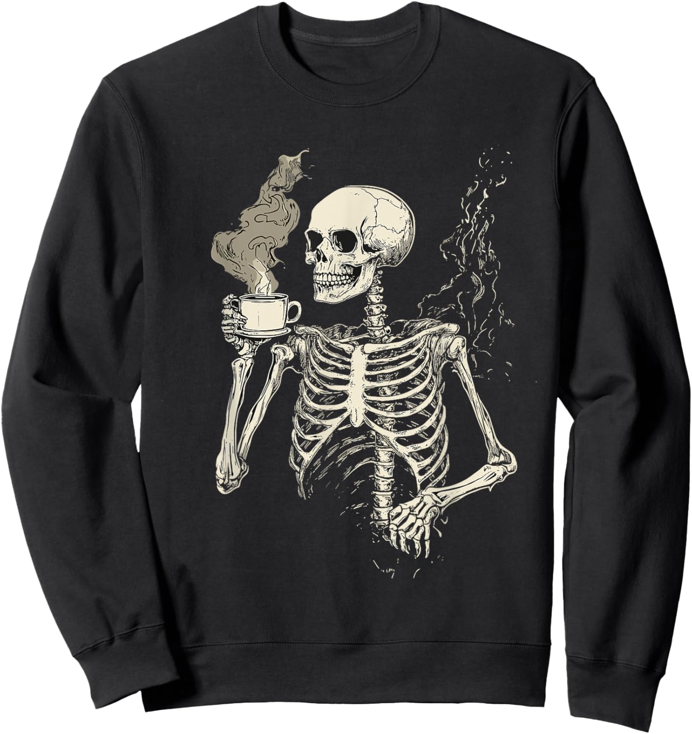 Funny Skeleton Drinking Coffee Caffeine Lover Coffee Sweatshirt - Sweatshirt | Black