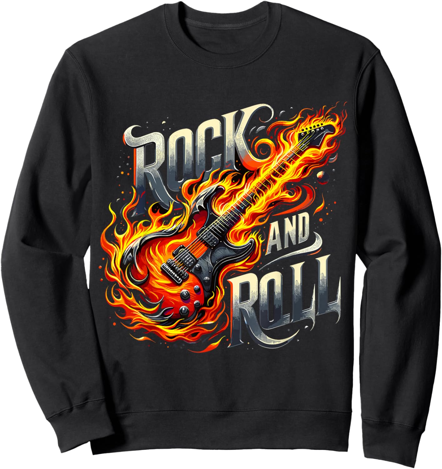 Rock and Roll Electric Guitar Band Guitarist Lets Rock Sweatshirt - Sweatshirt | Black