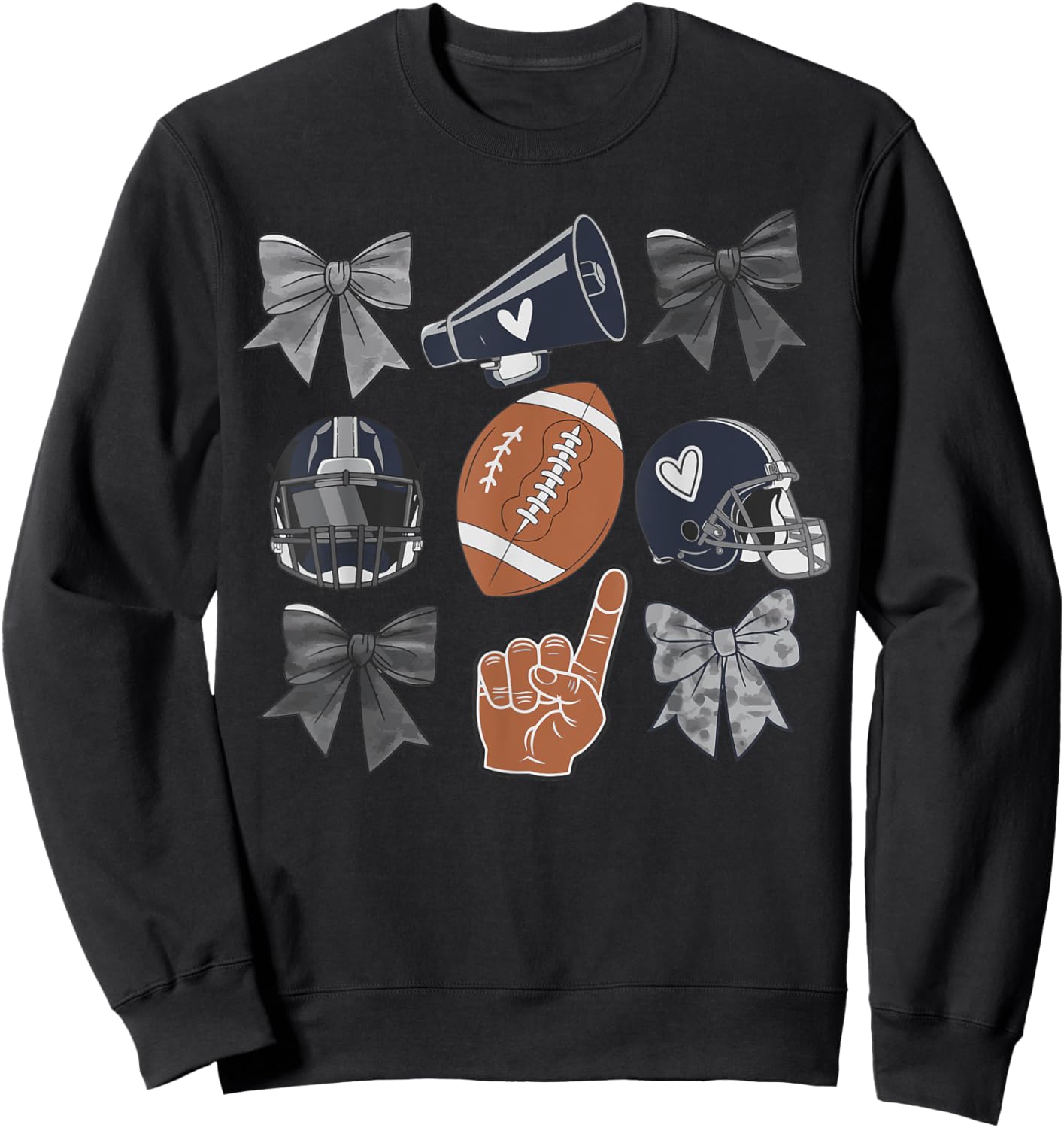 Football Love Cheer Helmet Bows Fan Sports Women Men Sweatshirt - Sweatshirt | Black
