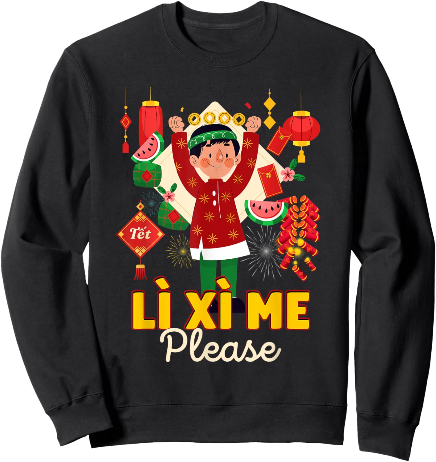 Happy Tet Chuc Mung Nam Moi 2025 Li Xi Me Please Kids Boys Sweatshirt - Sweatshirt | Black