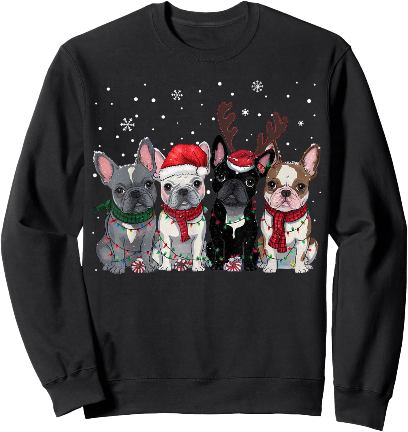 Christmas Lights French Bulldogs Xmas Frenchie Dog Men Kids Sweatshirt - Sweatshirt | Black
