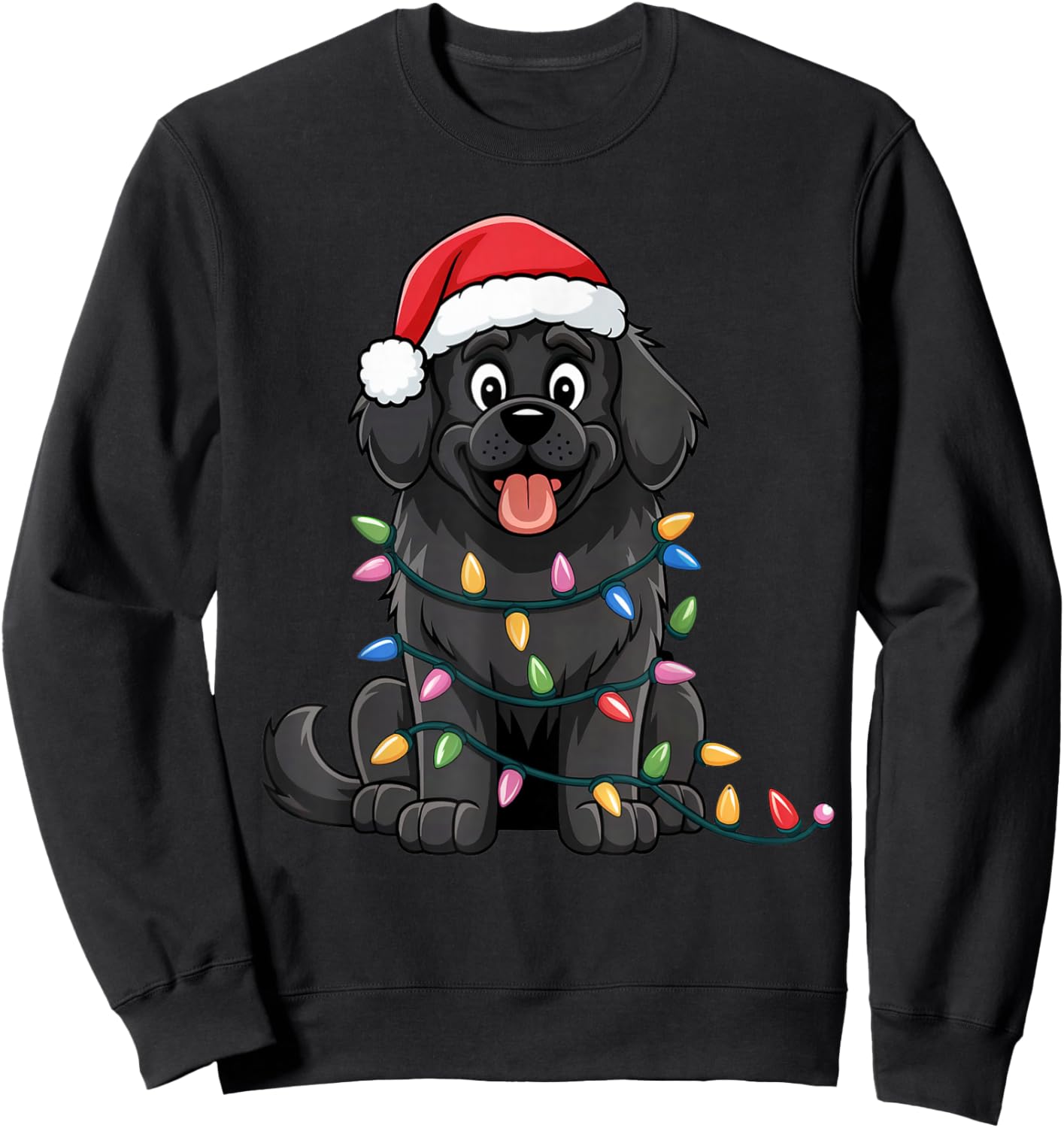 Newfoundland Christmas Lights Xmas Dogs Gifts Women Sweatshirt - Sweatshirt | Black