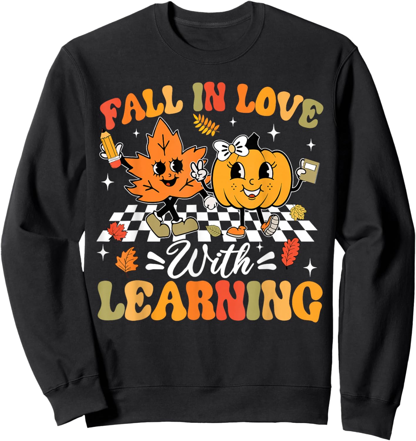 Fall In Love With Learning Fall Teacher Thanksgiving Retro Sweatshirt - Sweatshirt | Black