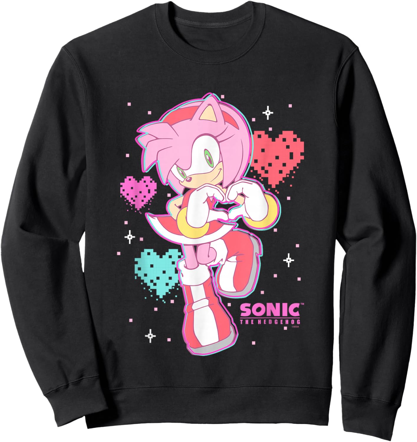 Sonic The Hedgehog Valentine's Day Cute Amy Rose Retro Logo Sweatshirt - Sweatshirt | Black