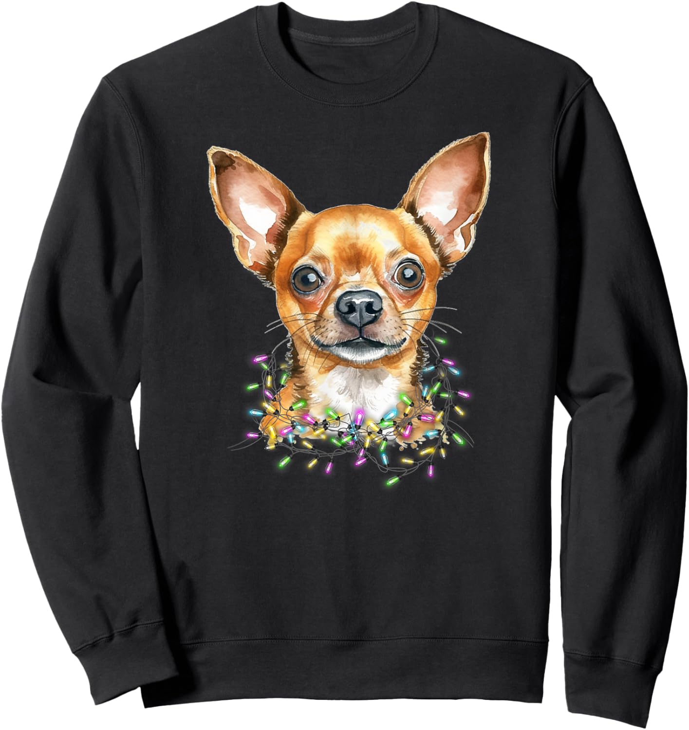 Cute Christmas Lights Chihuahua Dog Women Kids Sweatshirt - Sweatshirt | Black