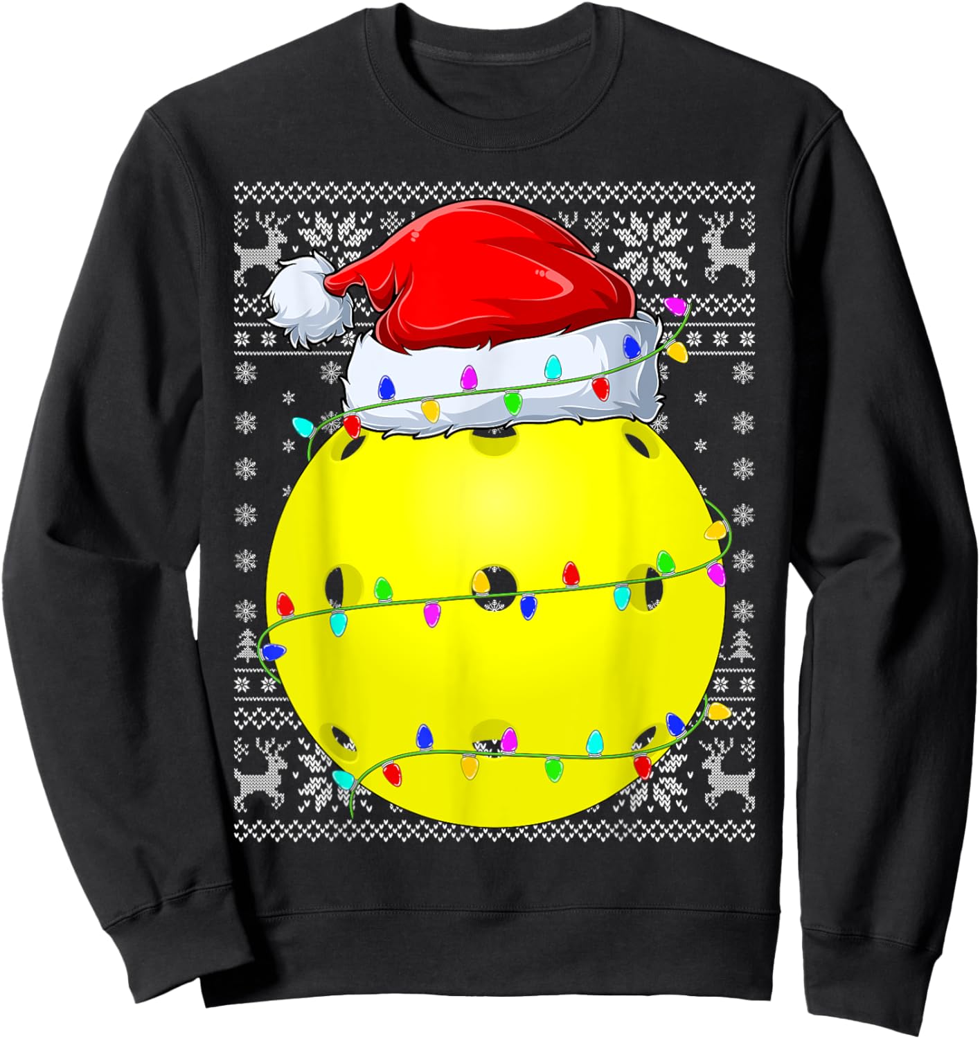 Ugly Sweater Sports Player Santa Hat Pickleball Christmas Sweatshirt - Sweatshirt | Black