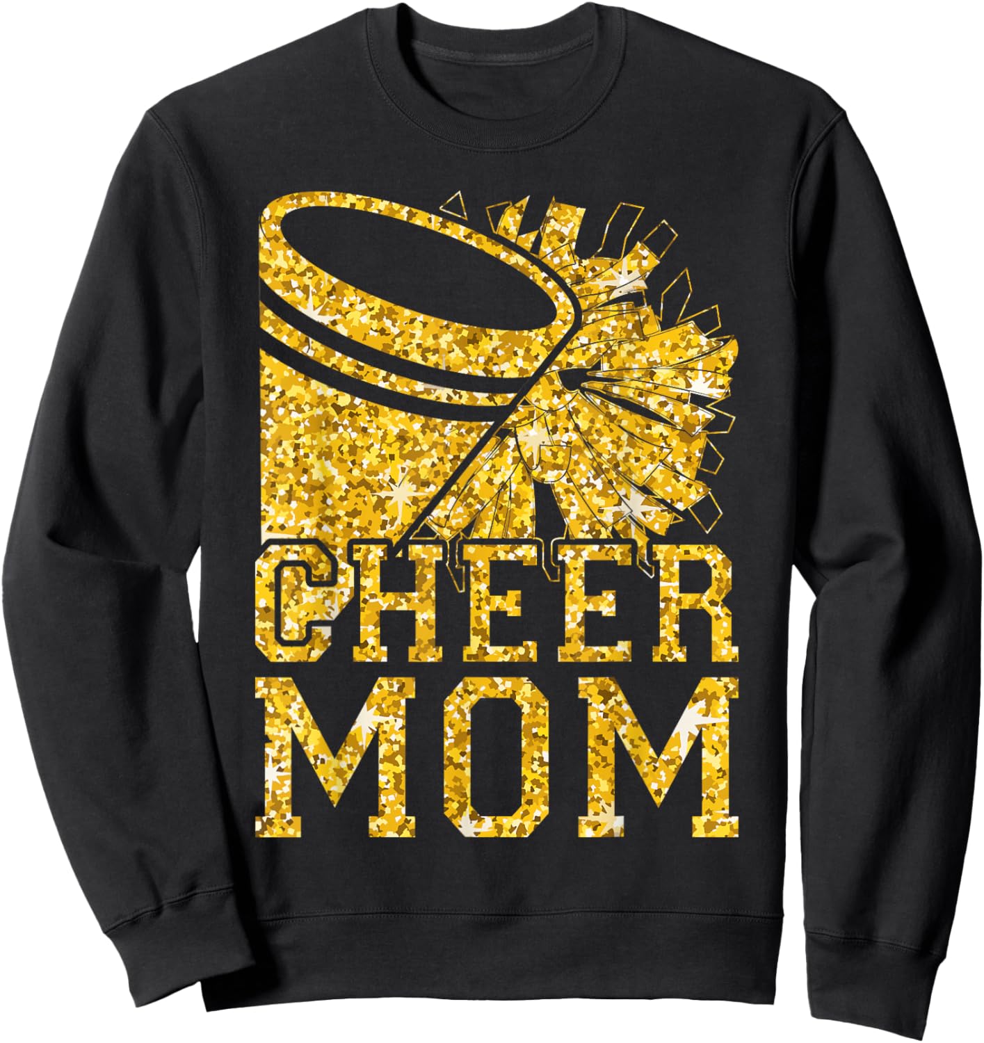 Cheer Mom Biggest Fan Cheerleader Black Yellow Pom Pom Sweatshirt - Sweatshirt | Black