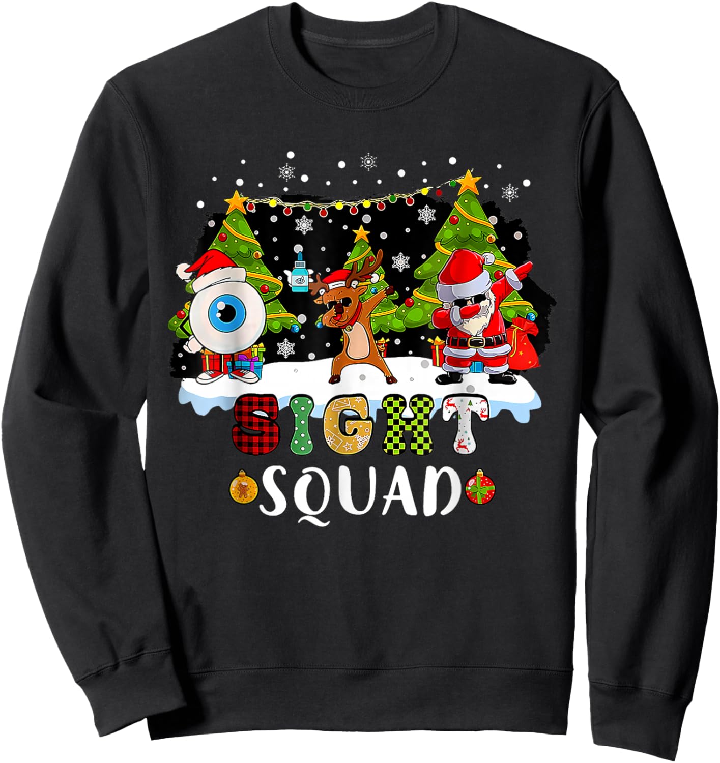 Christmas Sight Squad Santa Reindeer Dabbing Optometrist Sweatshirt - Sweatshirt | Black