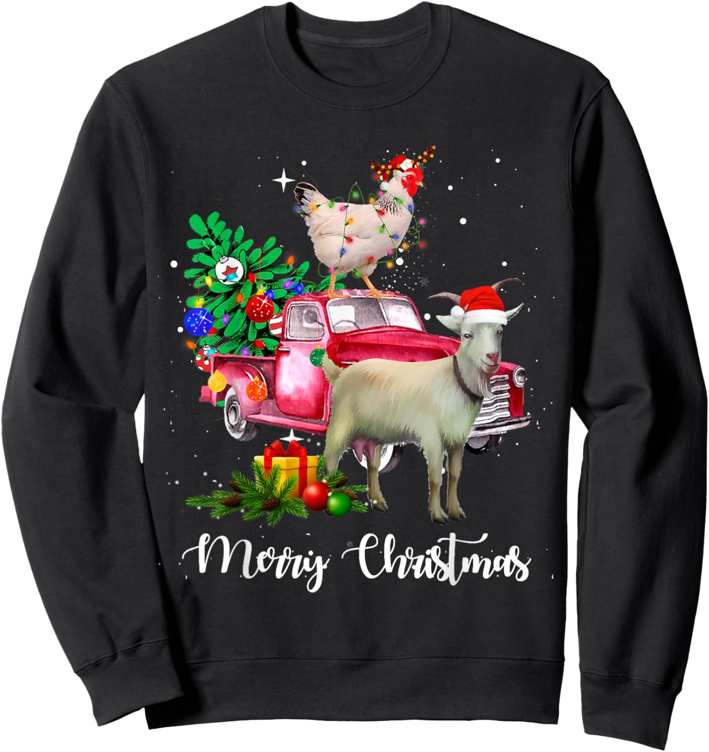 Goat Chicken Christmas Tree Santa Hat Farmer Holiday Costume Sweatshirt - Sweatshirt | Black