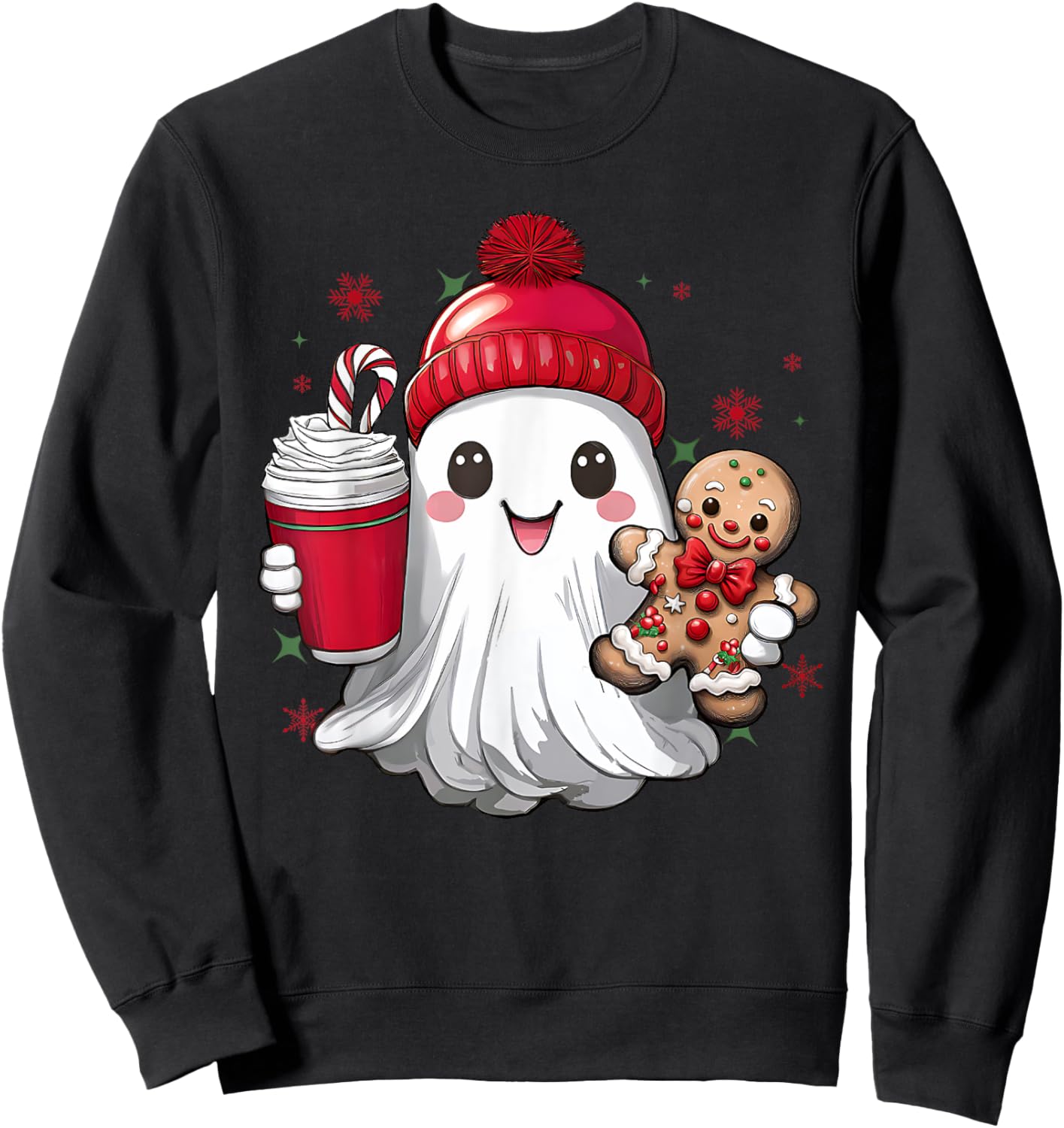 Cute Christmas Ghost Coffee Gingerbread Boojee Xmas Holiday Sweatshirt - Sweatshirt | Black