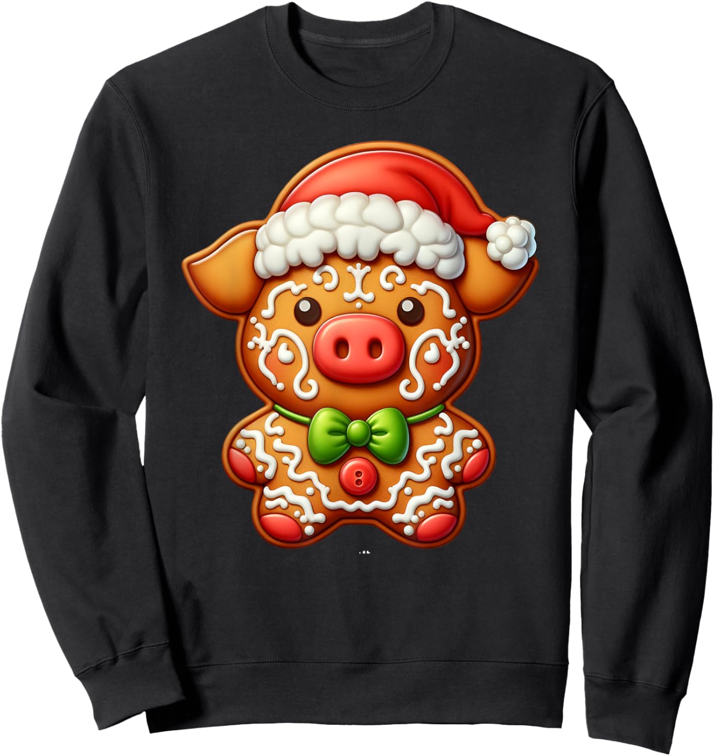 Funny Gingerbread Man Pig Christmas Kids Sweatshirt - Sweatshirt | Black