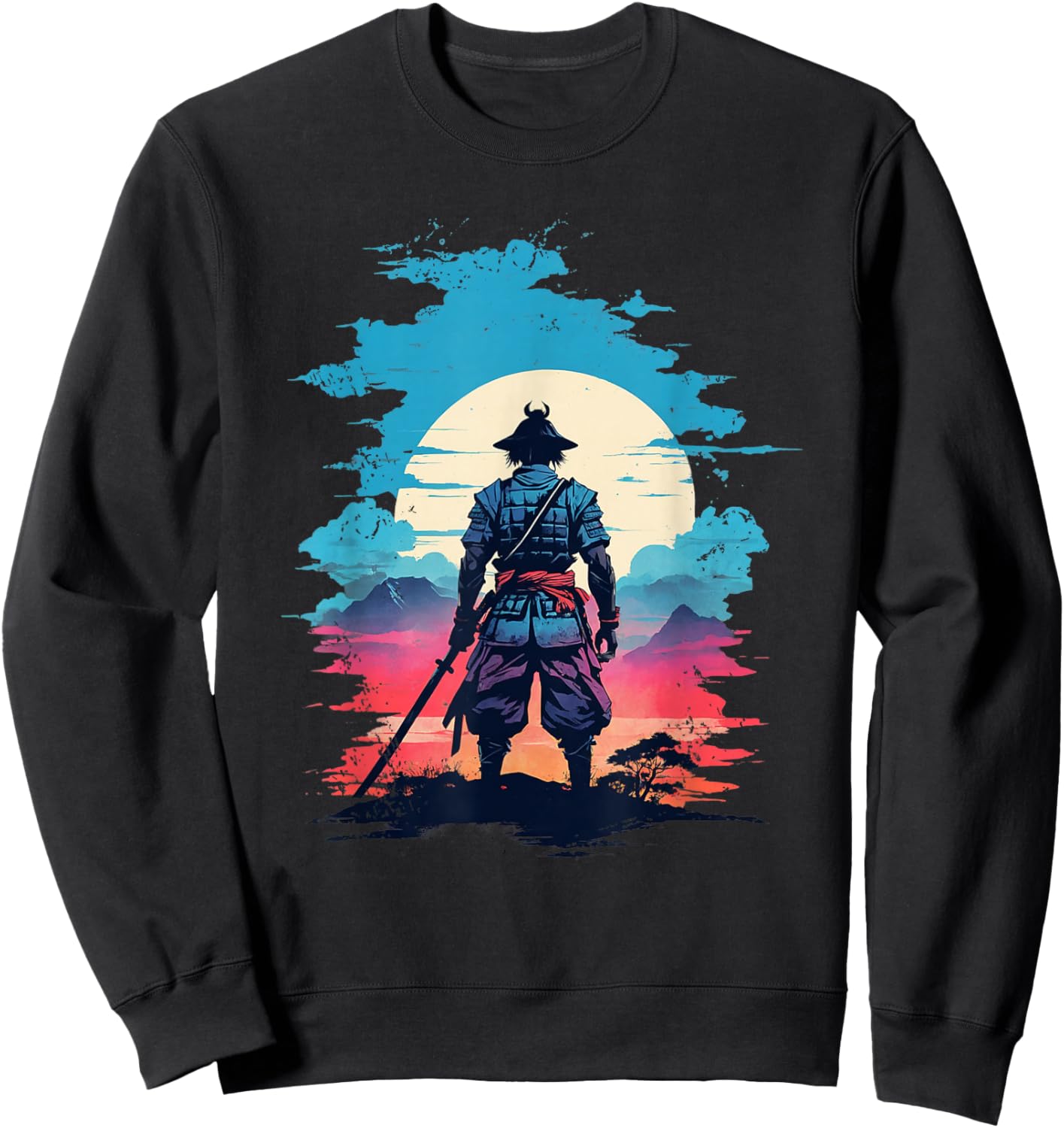 Cool Vintage Mystic Japanese Samurai Anime Silhouette Sweatshirt - Sweatshirt | Black