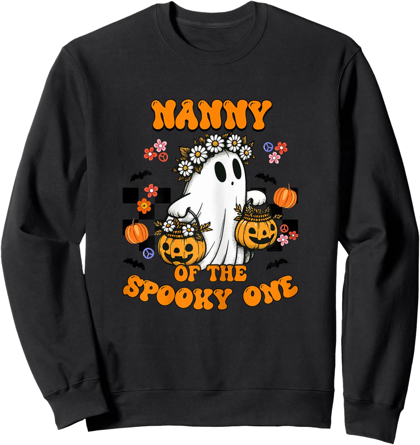Nanny Of The Spooky One Groovy Halloween Ghost Sweatshirt - Sweatshirt | Black