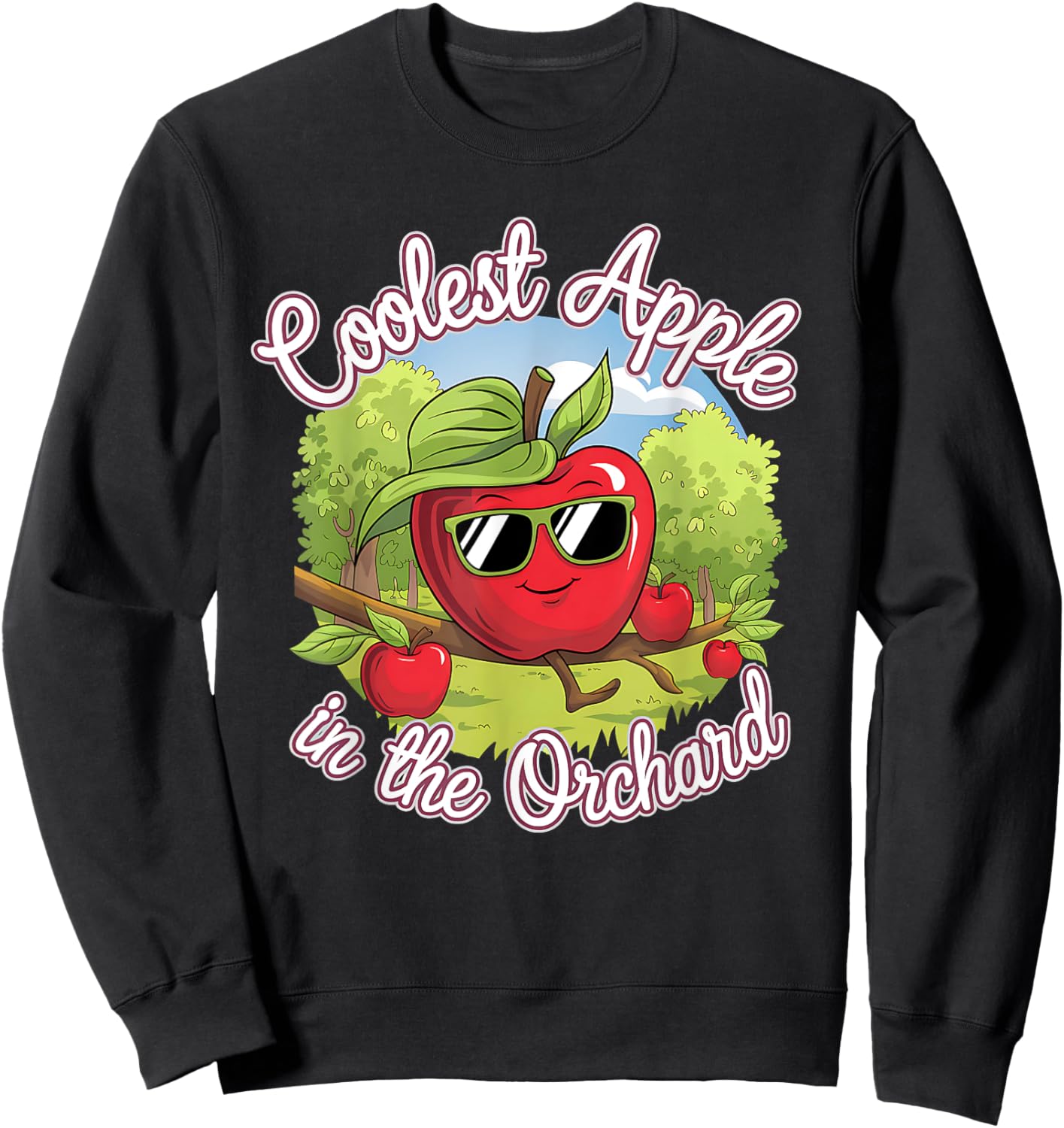 Retro Coolest Apple in the Orchard | Apple Picking Season Sweatshirt - Sweatshirt | Black