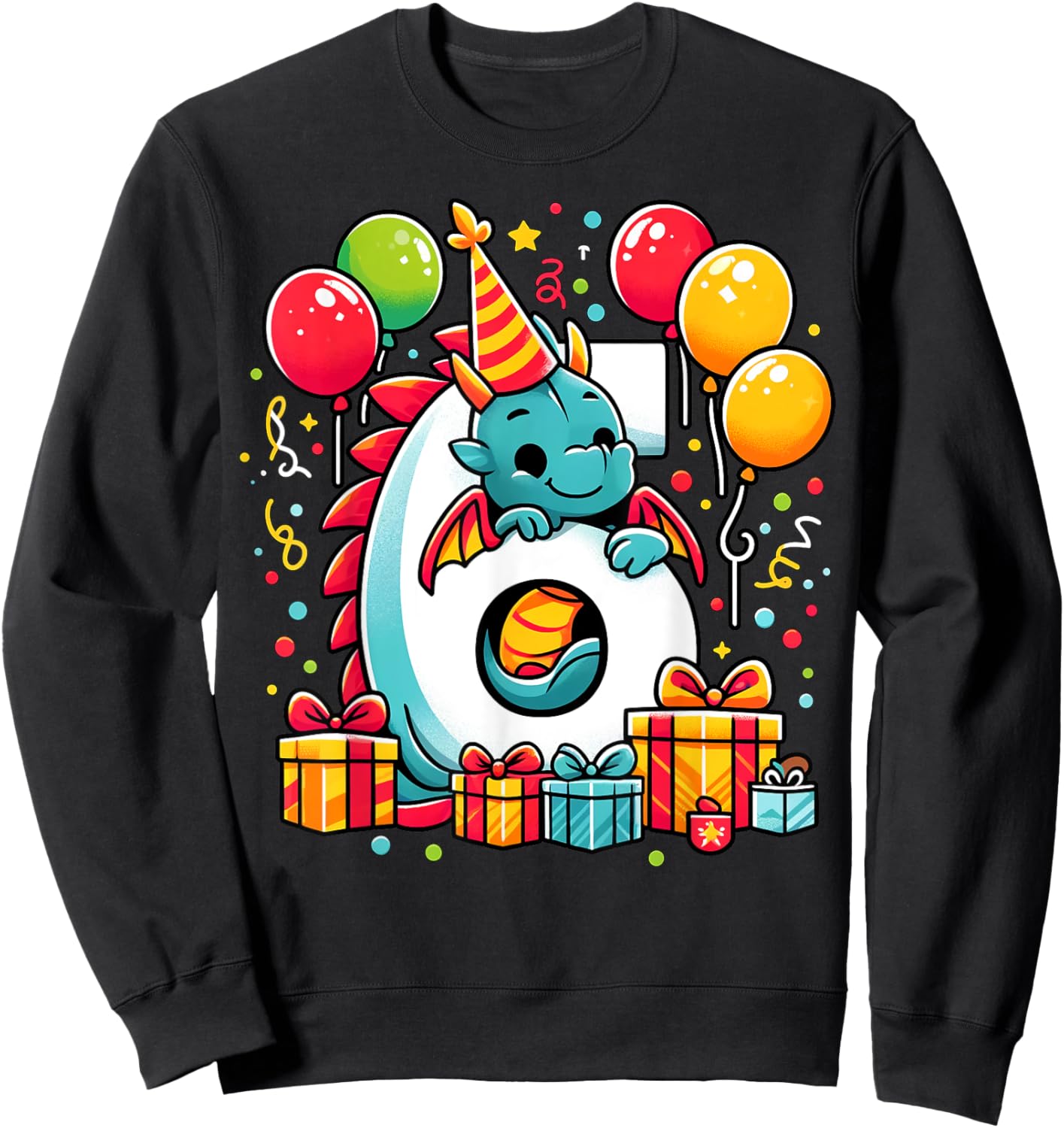 Kids Dragon Theme sixth Bday Party 6th Dragon Birthday Sweatshirt - Sweatshirt | Black