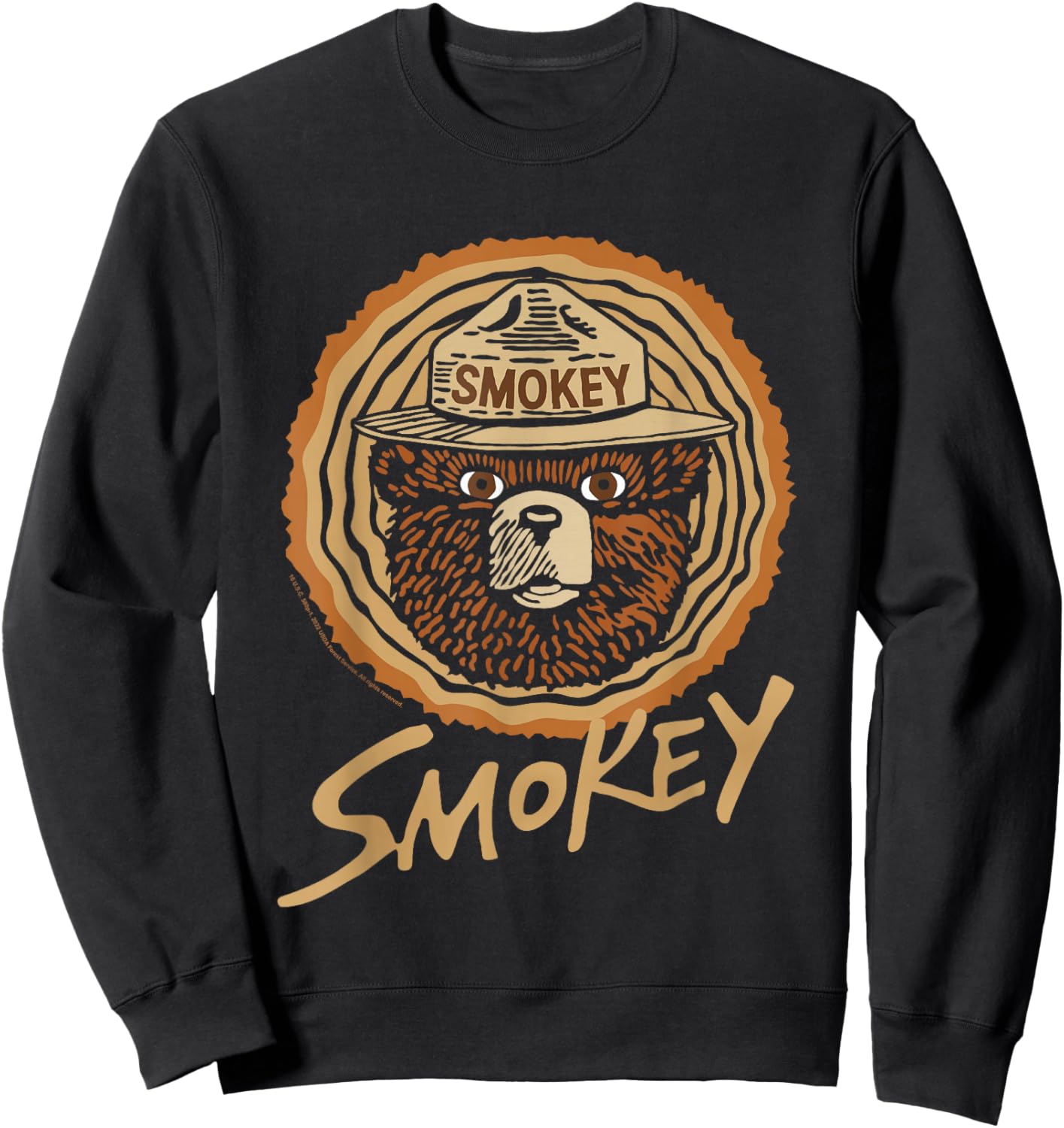 Smokey Bear Vintage Wood Cut Bear Face Sweatshirt - Sweatshirt | Black