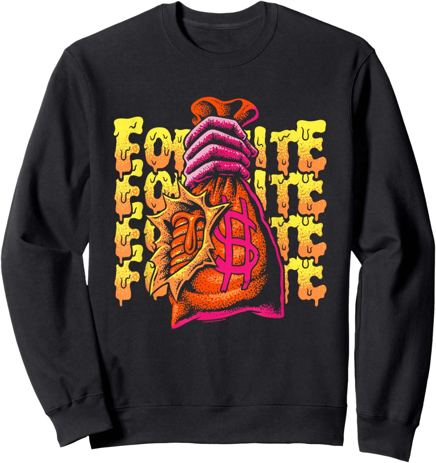 Fortnite Mancake Melting Distressed Big Chest Poster Sweatshirt - Sweatshirt | Black