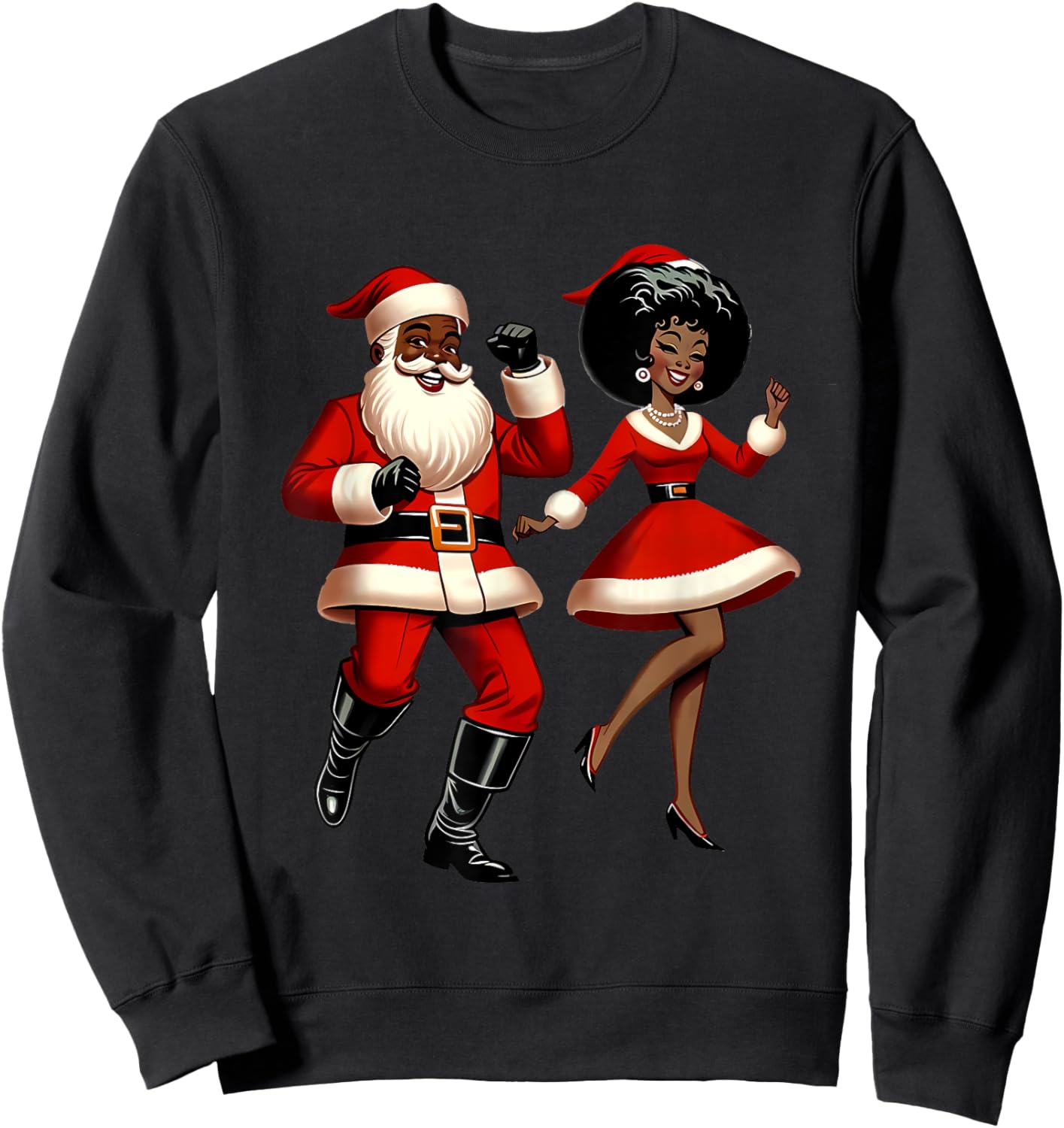 African Santa Mrs Claus Dancing African American Christmas Sweatshirt - Sweatshirt | Black