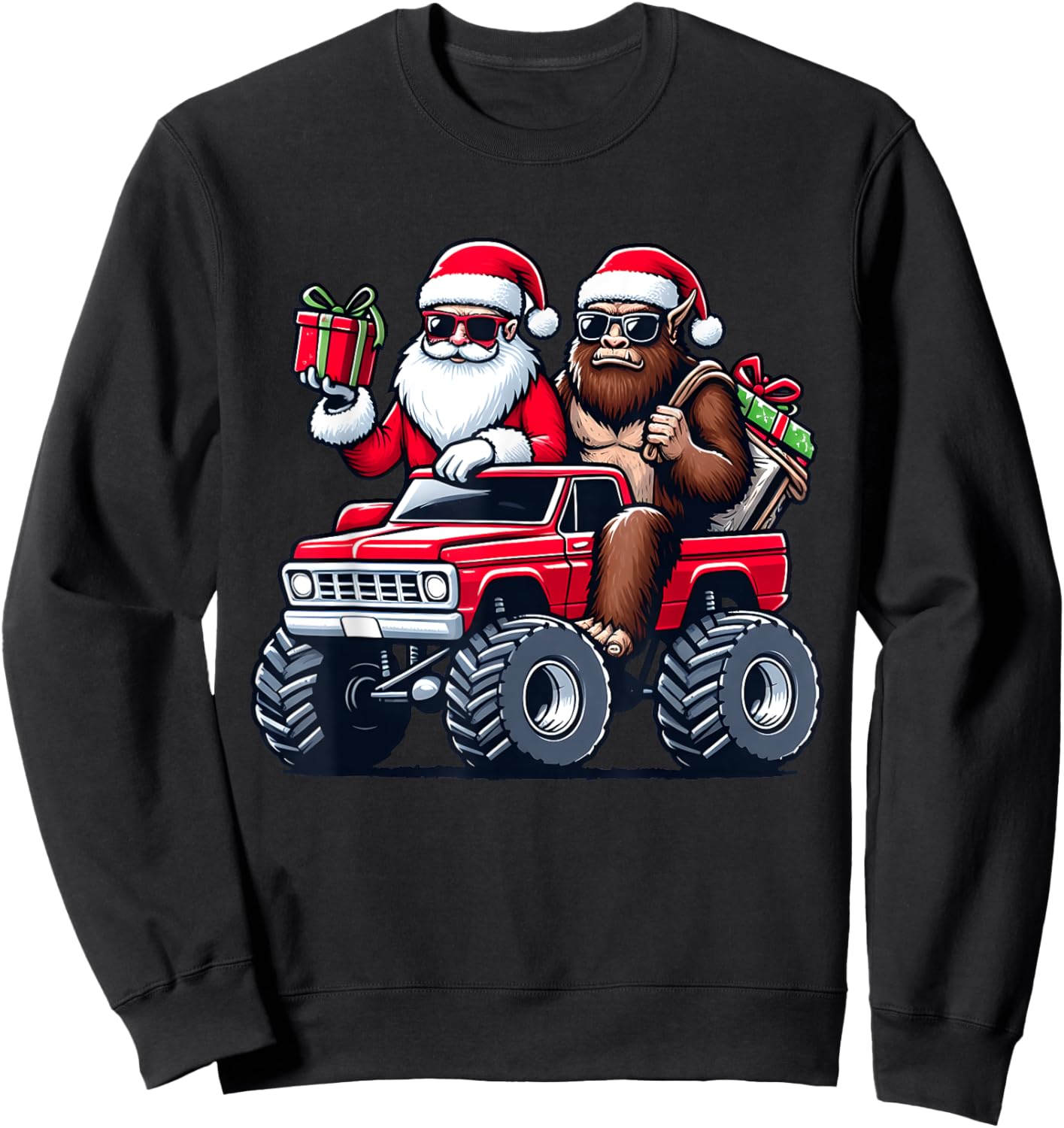 Santa Bigfoot Riding Monster Truck Christmas Toddler Kids Sweatshirt - Sweatshirt | Black