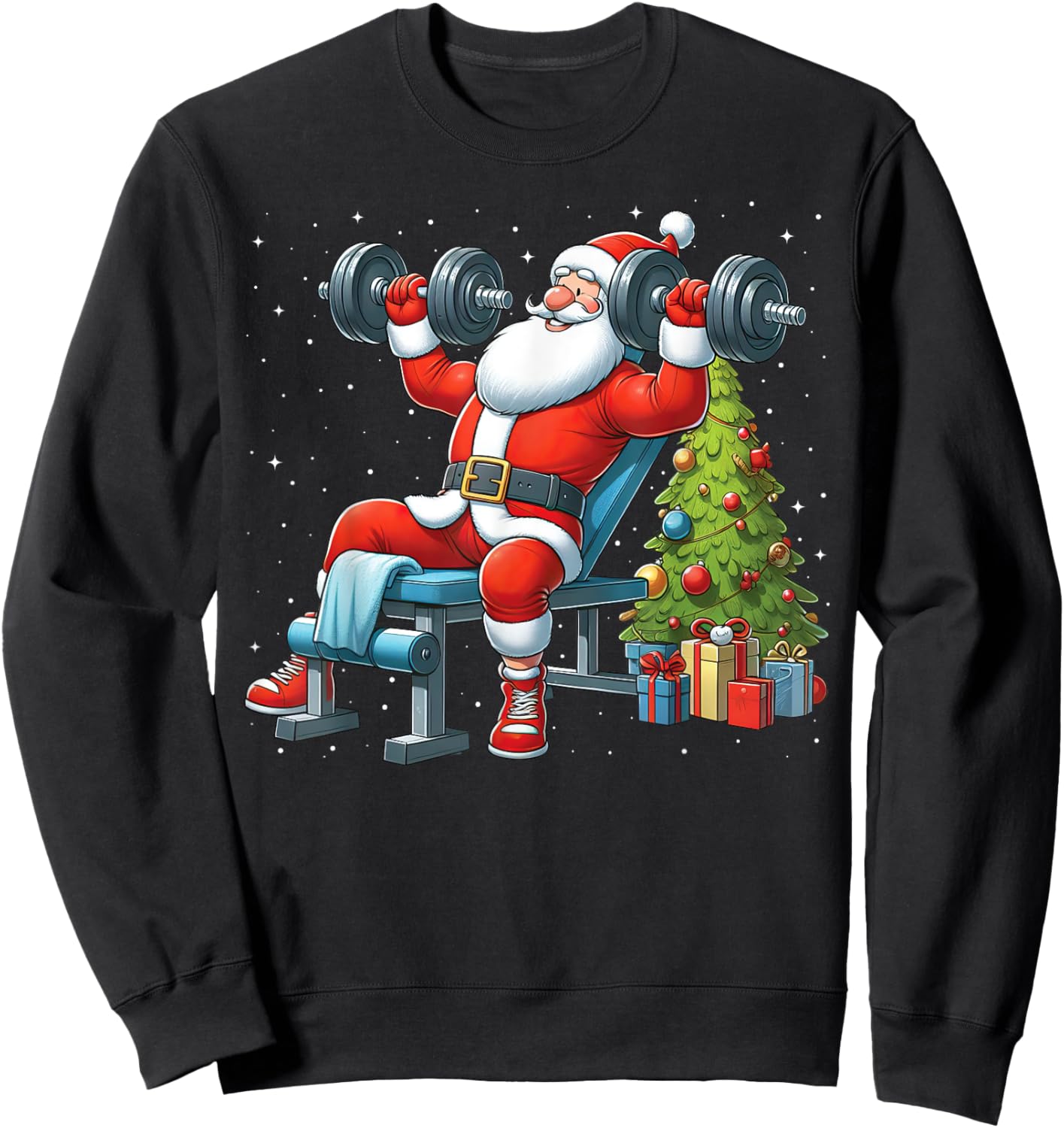 Santa Weightlifting Gym Workout Fitness Christmas Tree Xmas Sweatshirt - Sweatshirt | Black