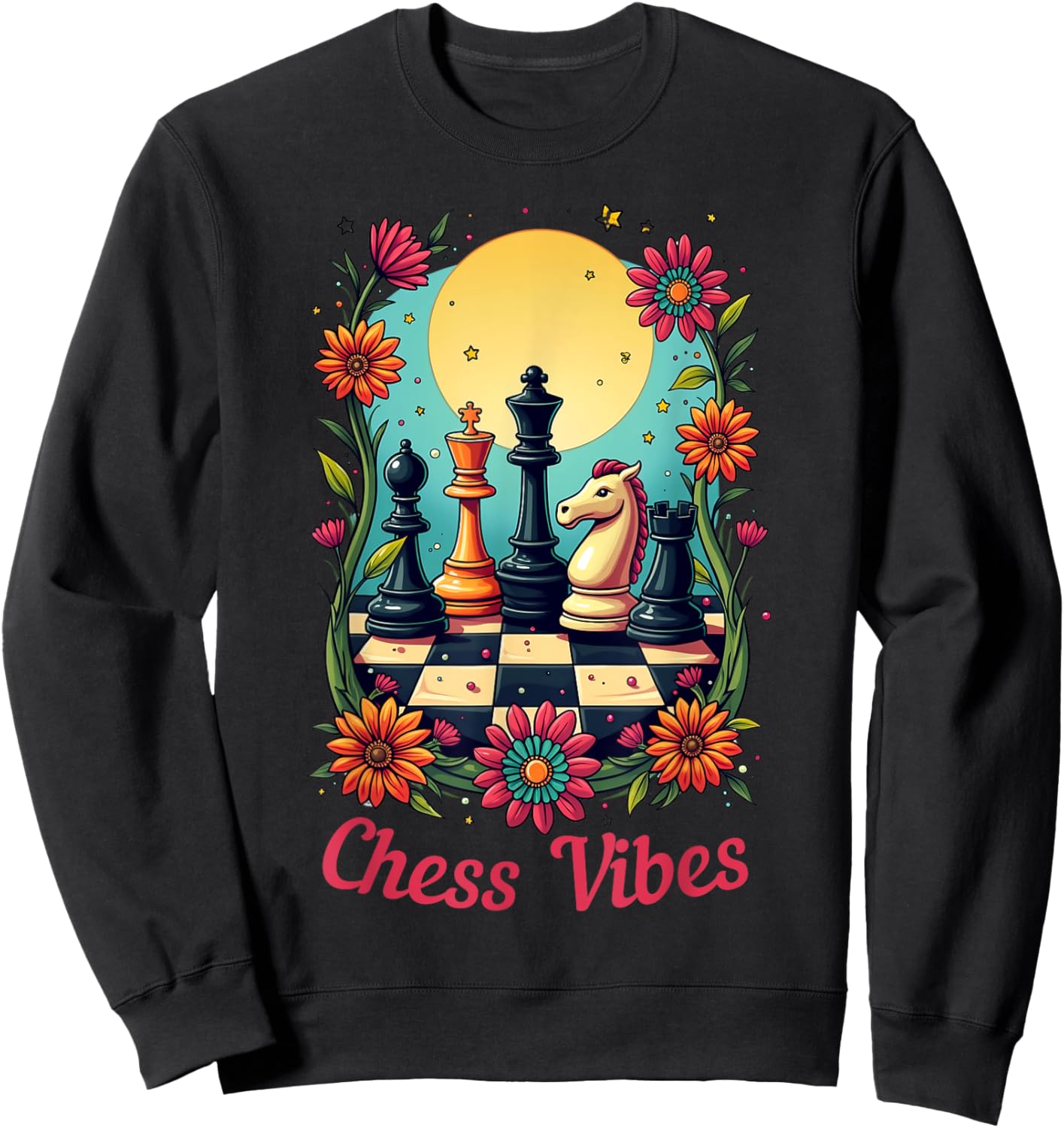 Chess Vibes, Funny Chess Player Retro Girls Women Sweatshirt - Sweatshirt | Black