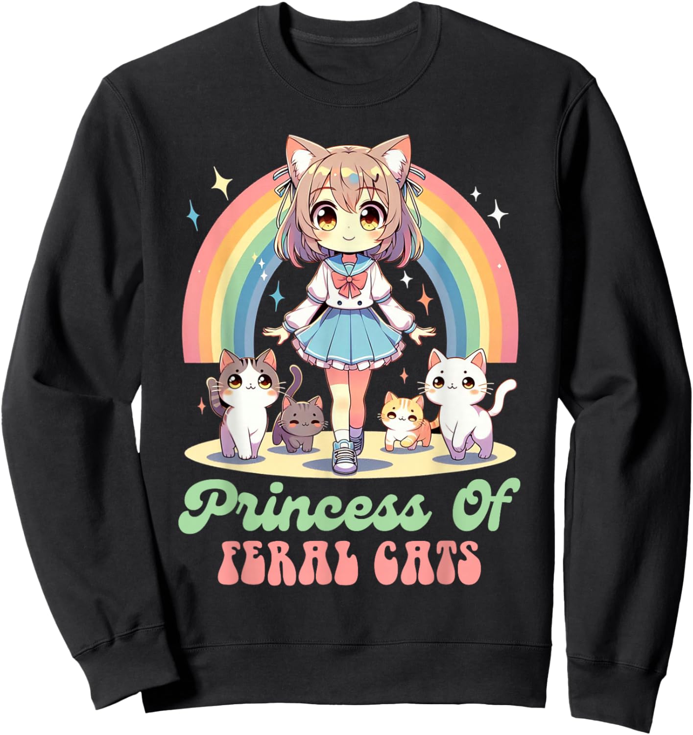 Anime And Cats Lover Princess Of Feral Cats Kawaii Otaku Sweatshirt - Sweatshirt | Black