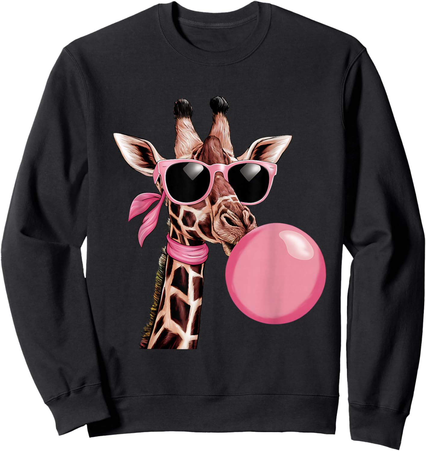 Funny Cute Giraffe Pink Bubble Gum and Pink Sunglasses Sweatshirt - Sweatshirt | Black