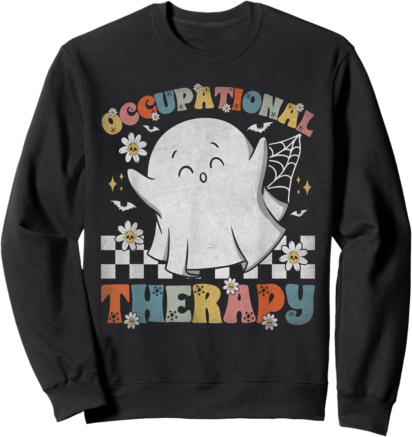 OT Occupational Therapy Halloween Retro Ghost OT Halloween Sweatshirt - Sweatshirt | Black