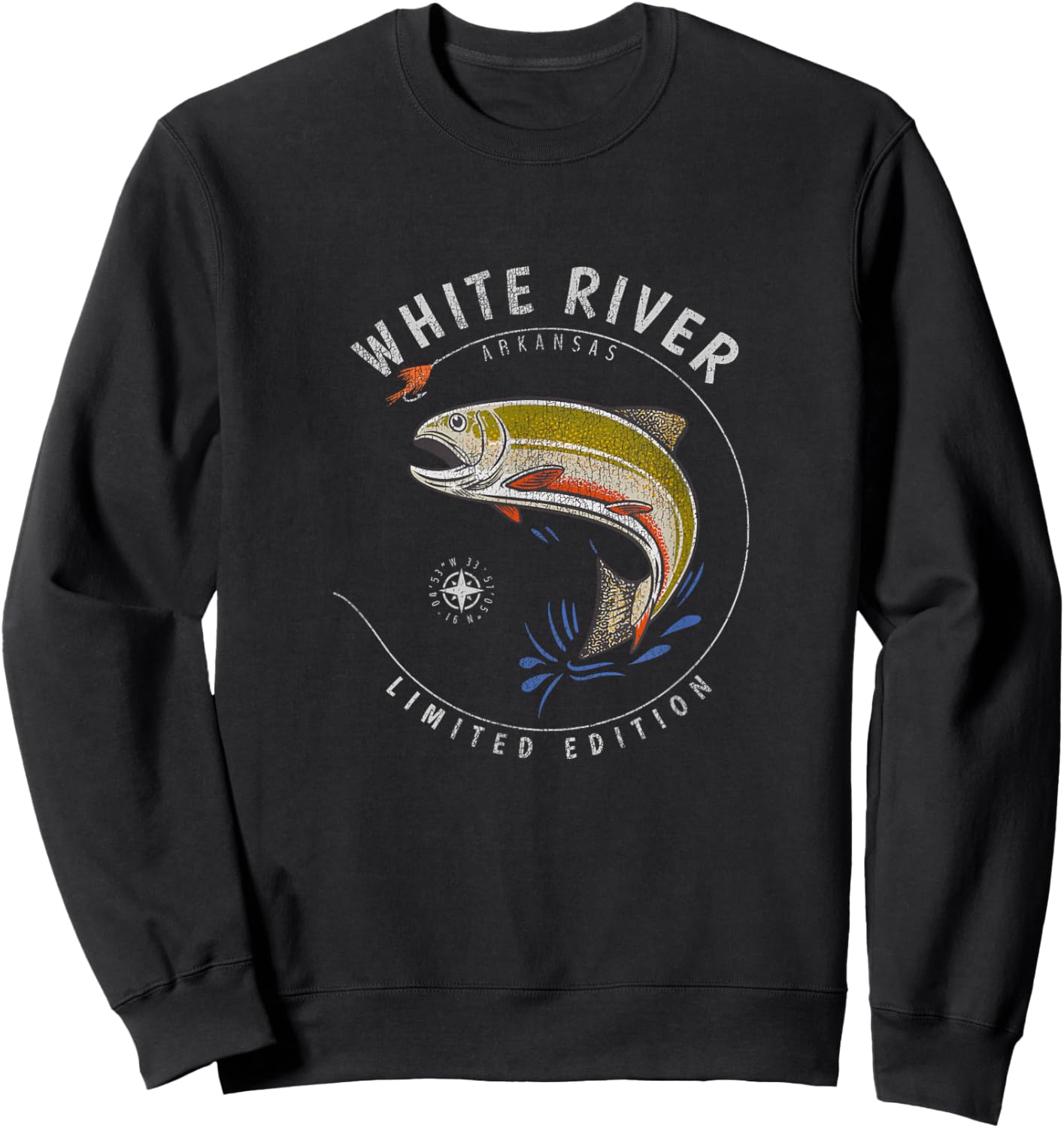 White River Arkansas Trout Fly Fishing Souvenir White River Sweatshirt - Sweatshirt | Black