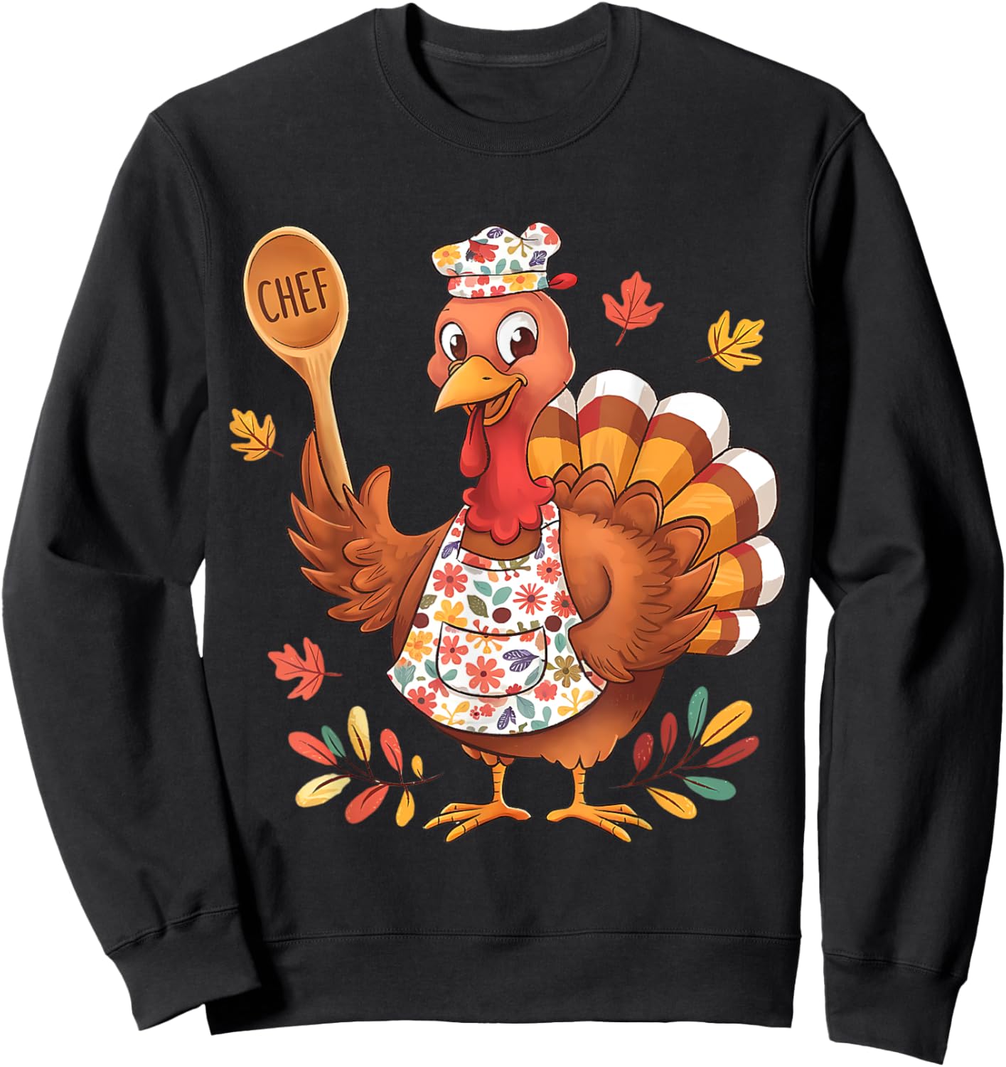 Funny Thanksgiving Chef Turkey Cute Fall Cooking Design Sweatshirt - Sweatshirt | Black