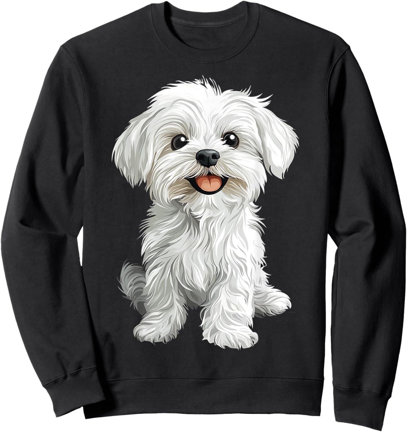 Maltese Dog Graphic Pet Illustration Maltese Sweatshirt - Sweatshirt | Black