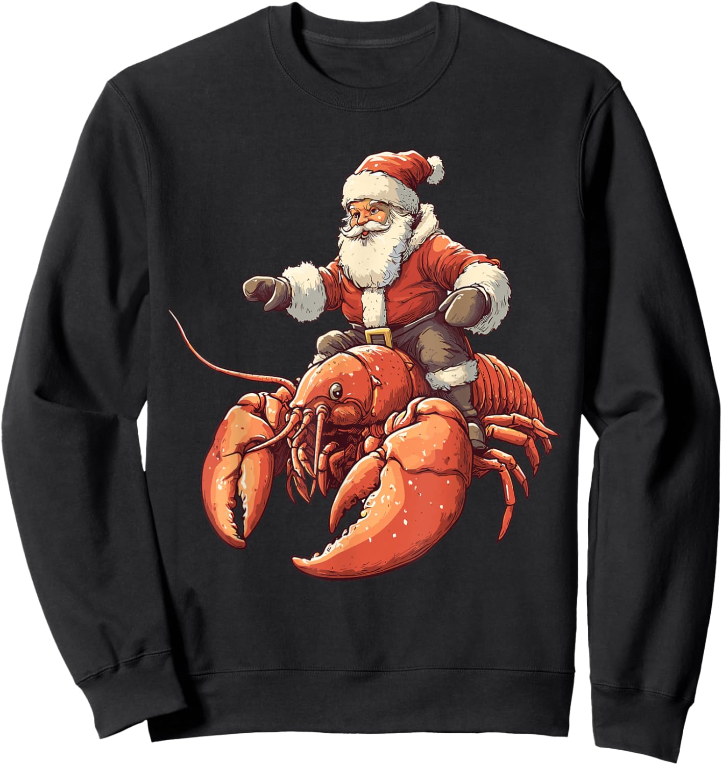 Funny Lobster Christmas Xmas Pajama Santa Riding Lobster Sweatshirt - Sweatshirt | Black