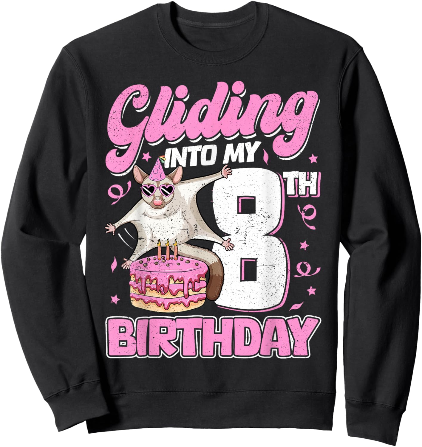 Gliding into my 8th Birthday 8 Years Old Sugar Glider Sweatshirt - Sweatshirt | Black