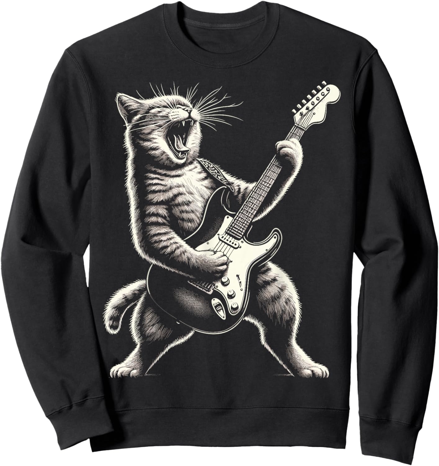 Cat Playing Guitar Rock and Roll Sweatshirt - Sweatshirt | Black