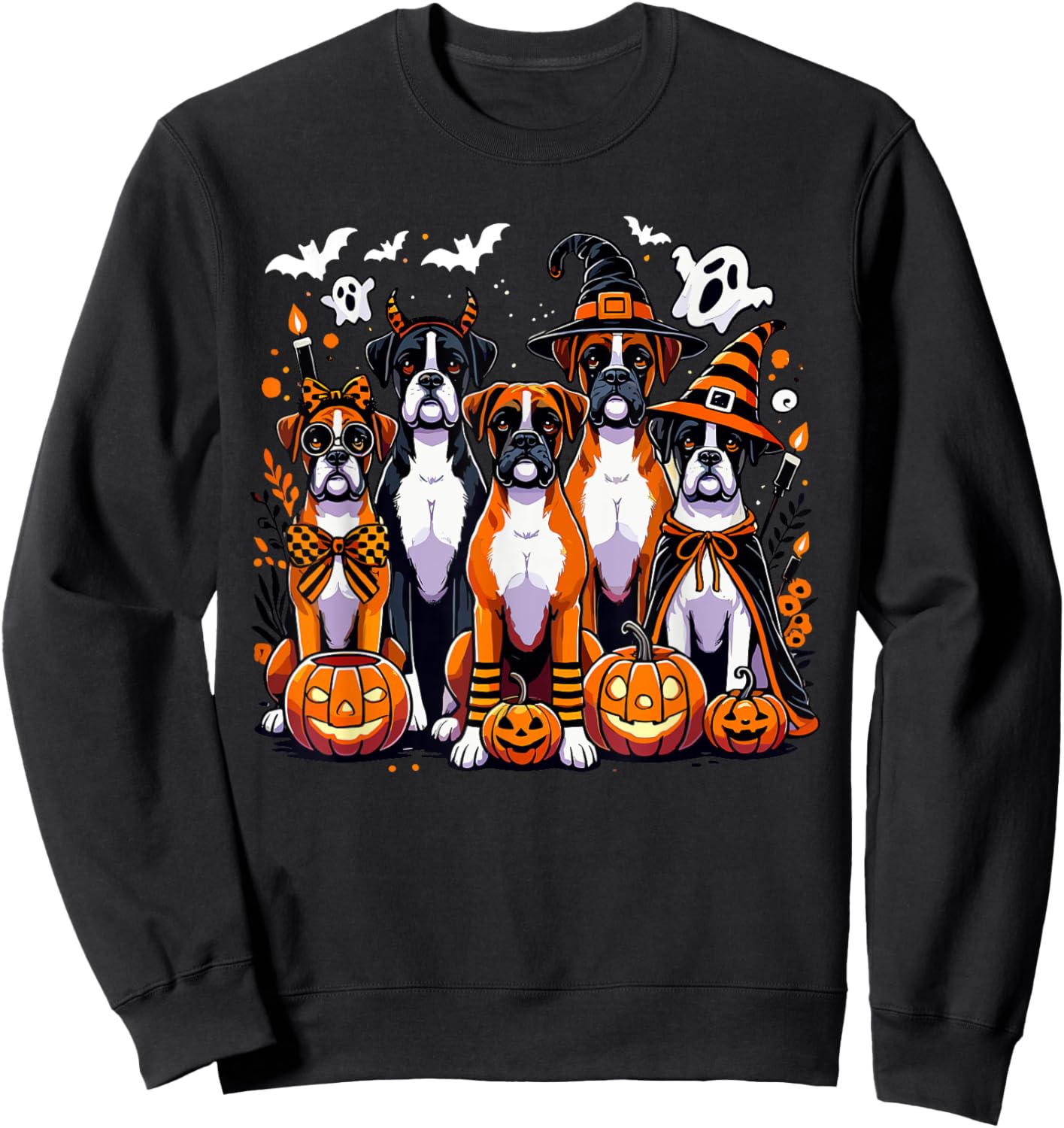 Boxer Halloween Costume, Dog Ghost Witch Hat Men Women Kids Sweatshirt - Sweatshirt | Black