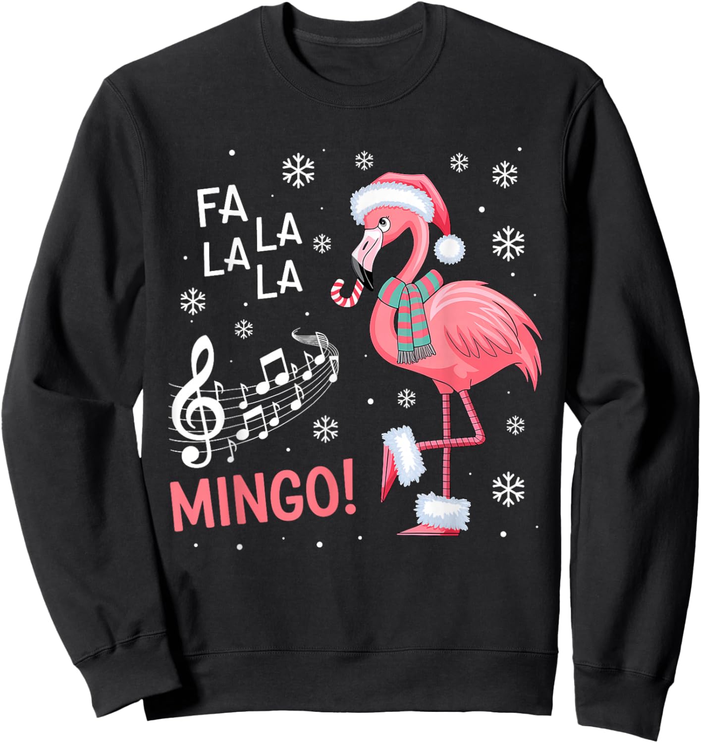 Fa La La Mingo Flamingo Candy Cane Christmas Sweatshirt - Sweatshirt | Black